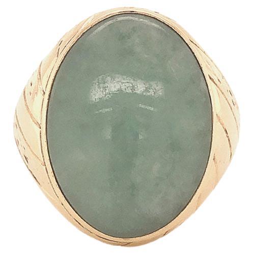 Pale Green Jade Ring ~14 carats in 14k Yellow Gold For Sale