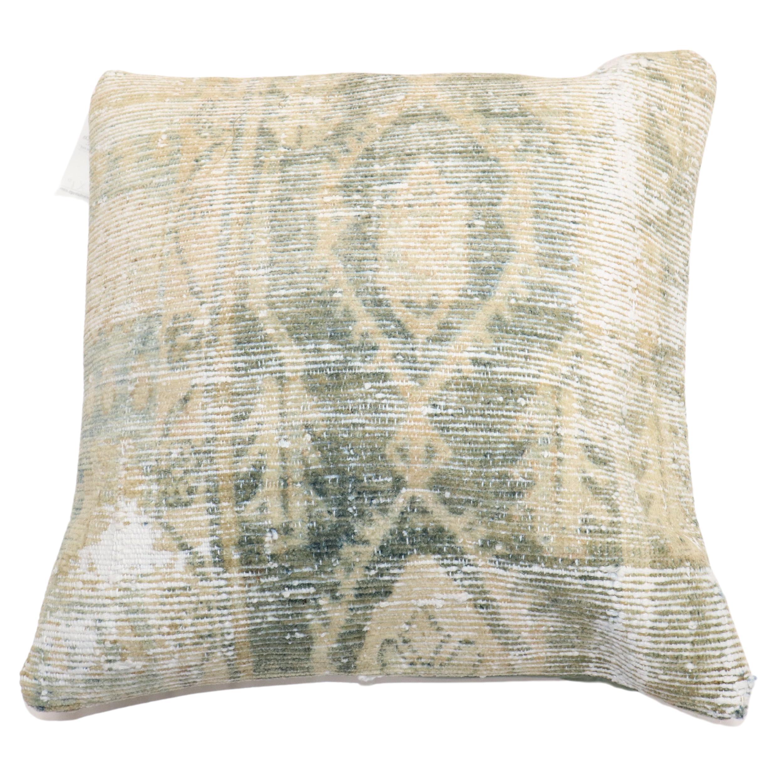 Pillow made from an antique Persian Malayer rug in pale green

Measures: 23'' x 23''.