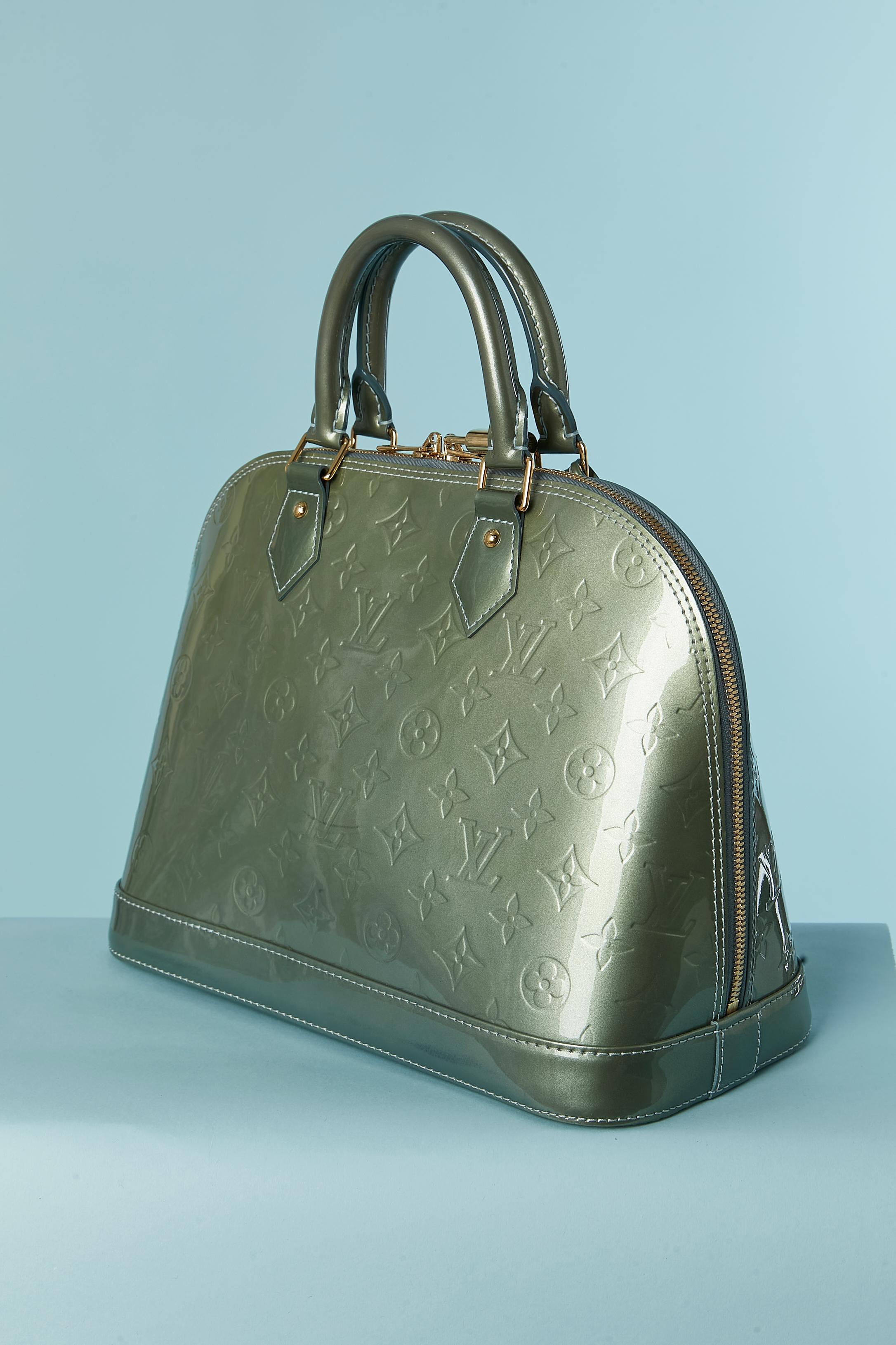 Gray Pale green leather top handle bag with Monogram Louis Vuitton For Sale