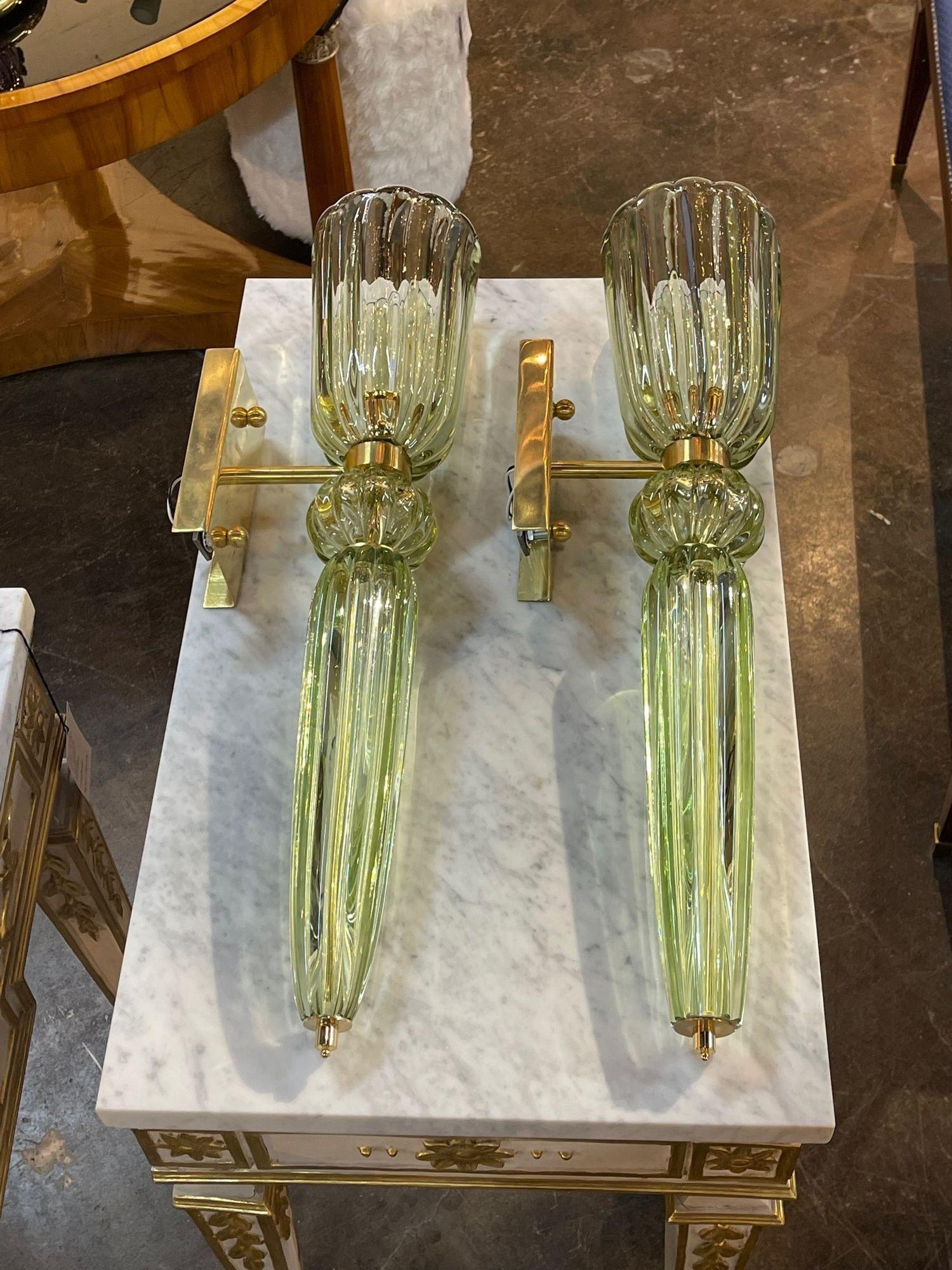 Apliques de latón y cristal de Murano verde pálido de Seguso Siglo XXI y contemporáneo en venta