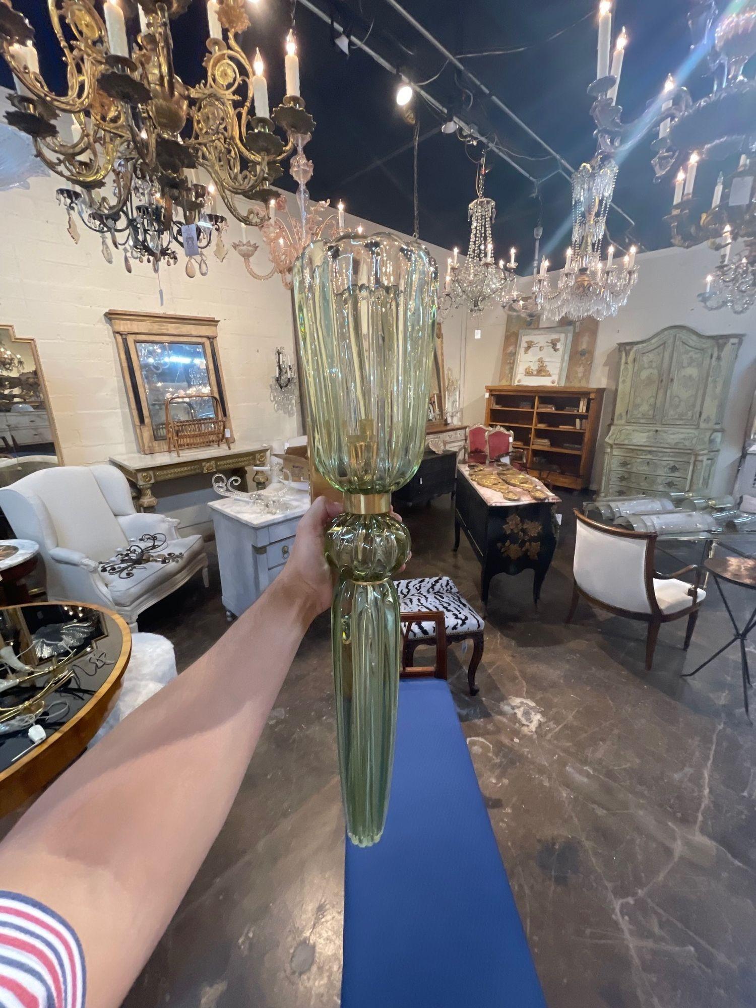 Apliques de latón y cristal de Murano verde pálido de Seguso en venta 1