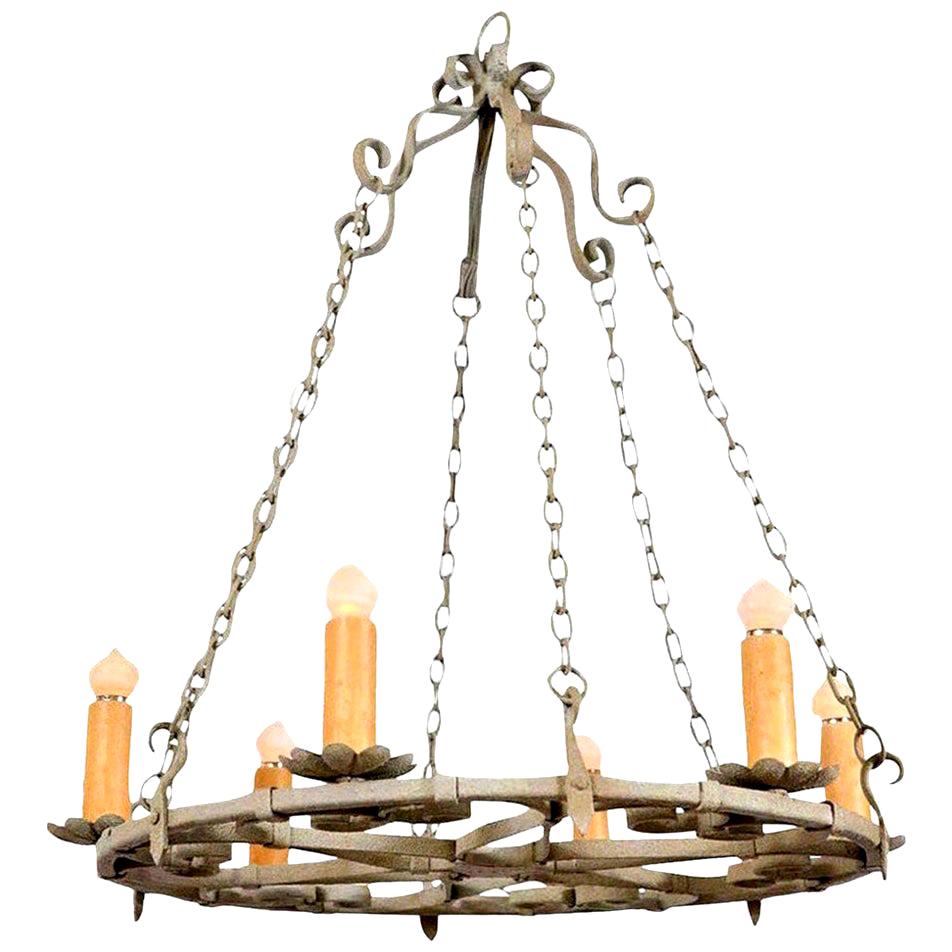 Pale Green Painted Round Iron Chandelier 1