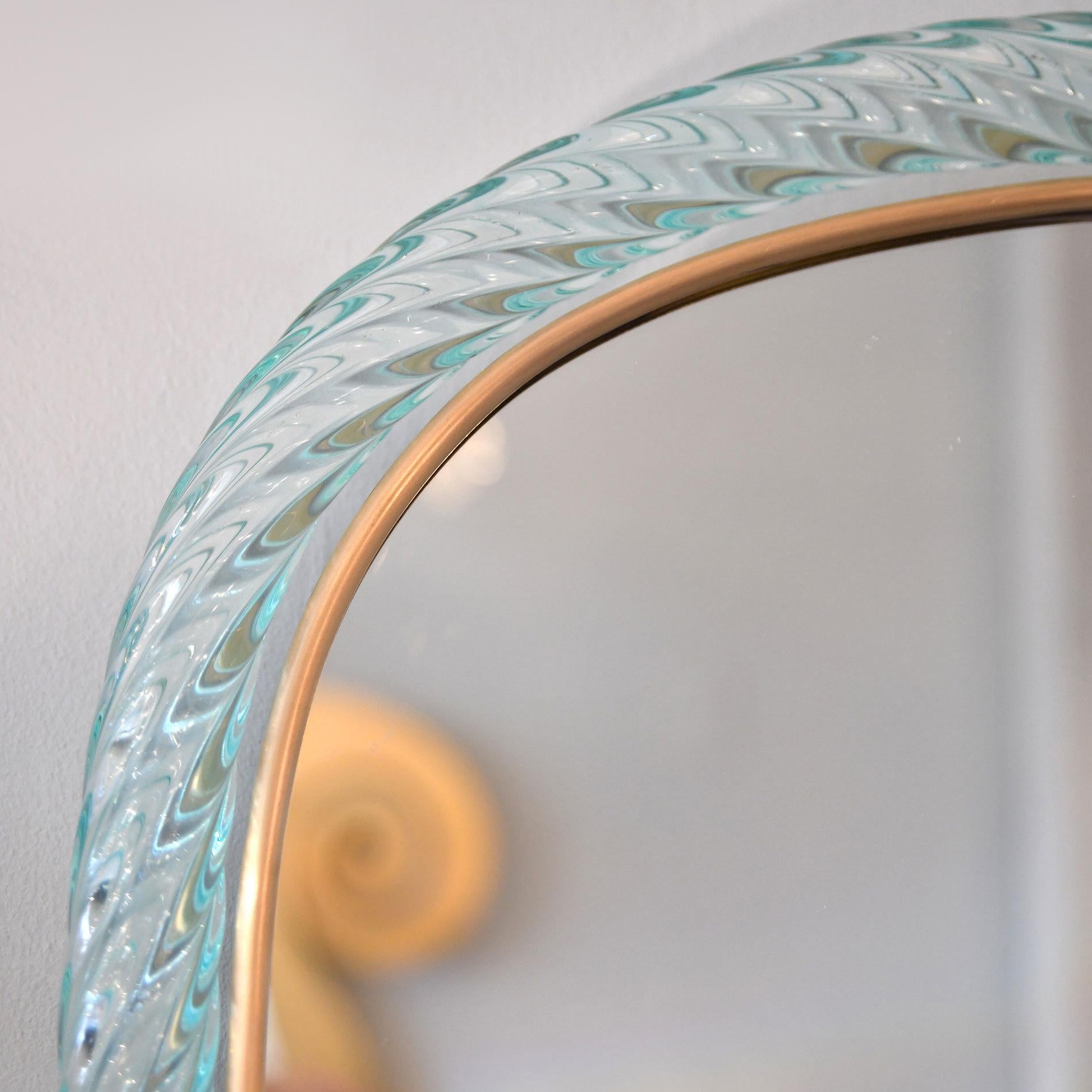 Italian Pale Blue  Murano Twisted Rope 'Firenze' Mirror in the Style of Barovier e Toso