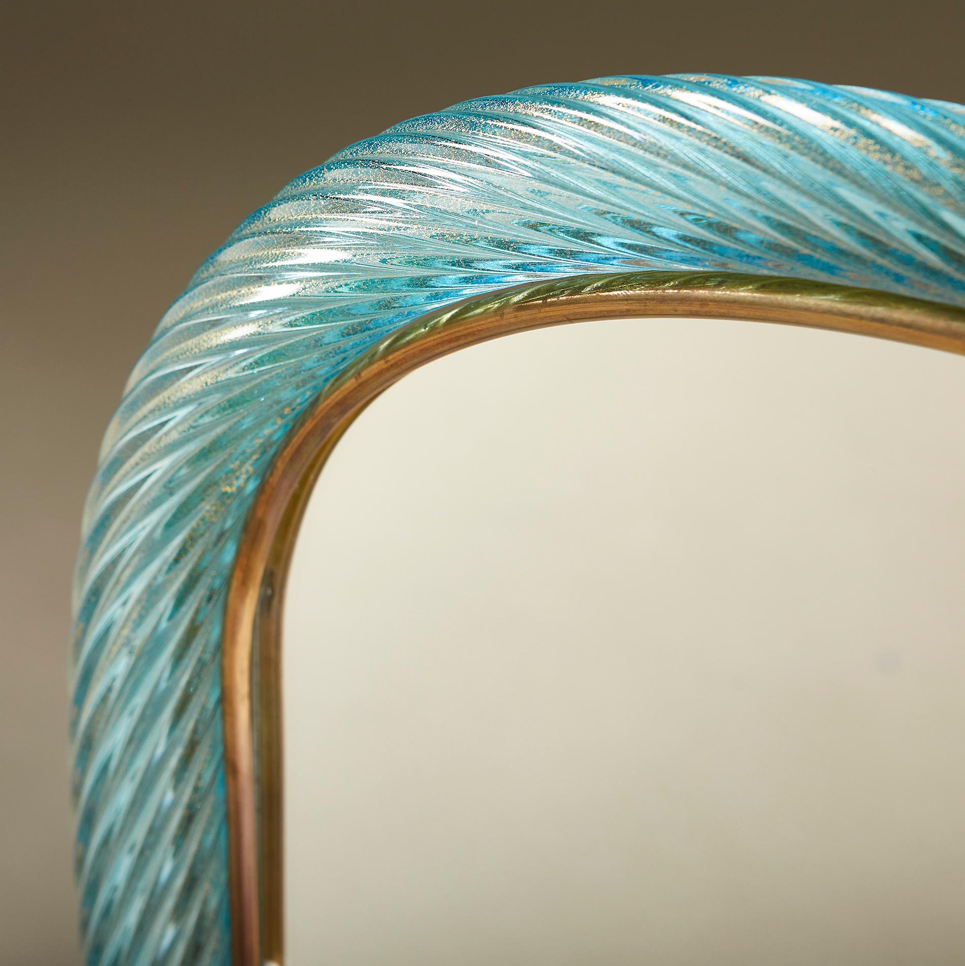 Pale Blue  Murano Twisted Rope 'Firenze' Mirror in the Style of Barovier e Toso In New Condition In London, GB