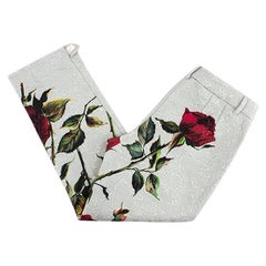 Pale green rose print brocade trousers- IT 40