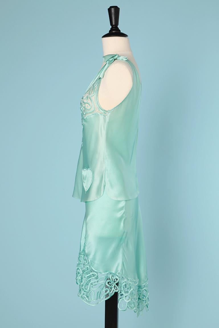 Ensemble aus blassgrünem Seidenseiden-Kleidung mit durchsichtiger Büste Lolita Lempicka  Damen im Angebot