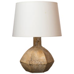 Pale Green Textured Glazed Earthware Faceted Table Lamp - France 1970's