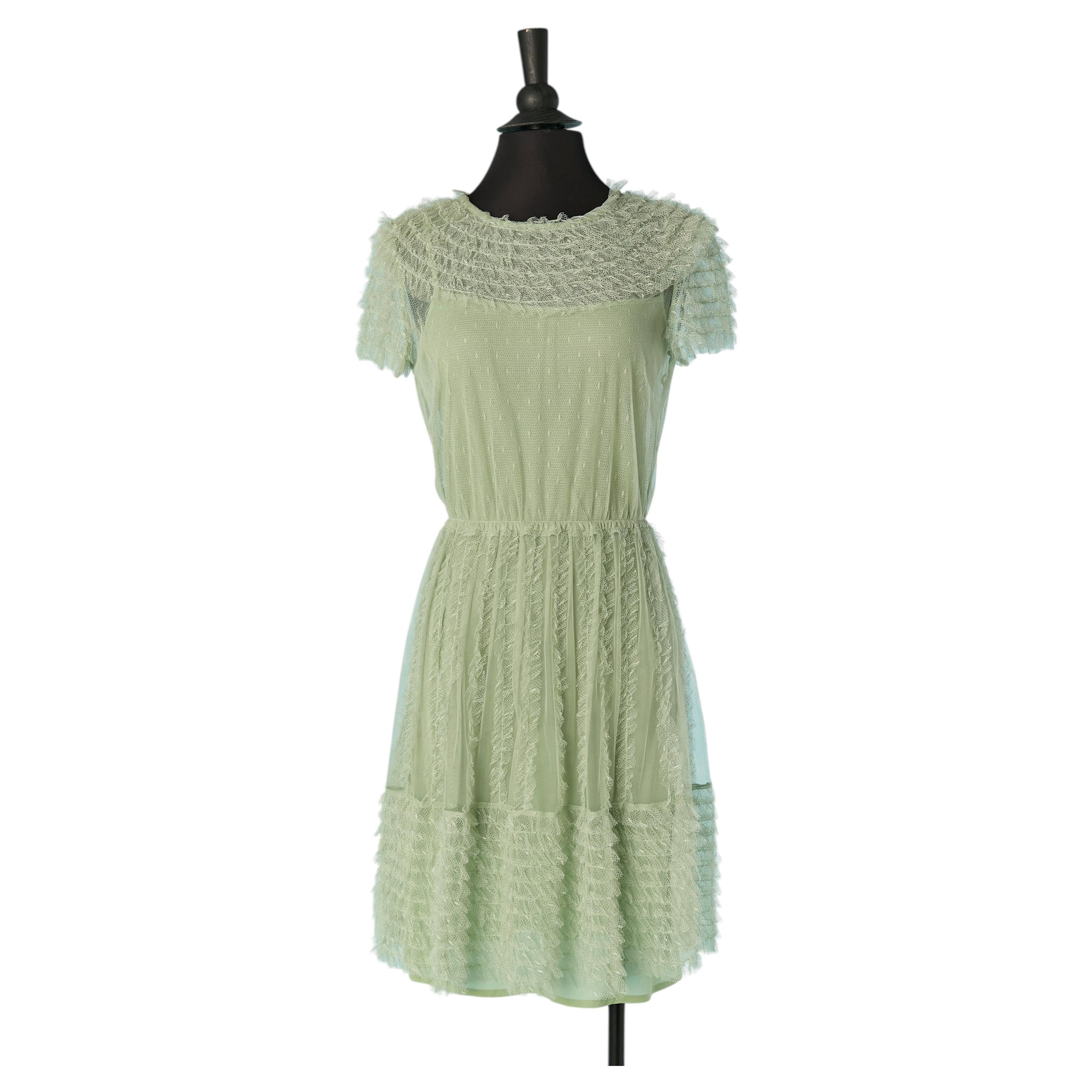 Vestido de cóctel de tul verde pálido con volantes de RED VALENTINO en venta