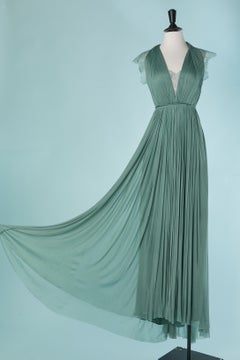Pale green tulle evening dress with see-through lace back CATHERINE DEANE