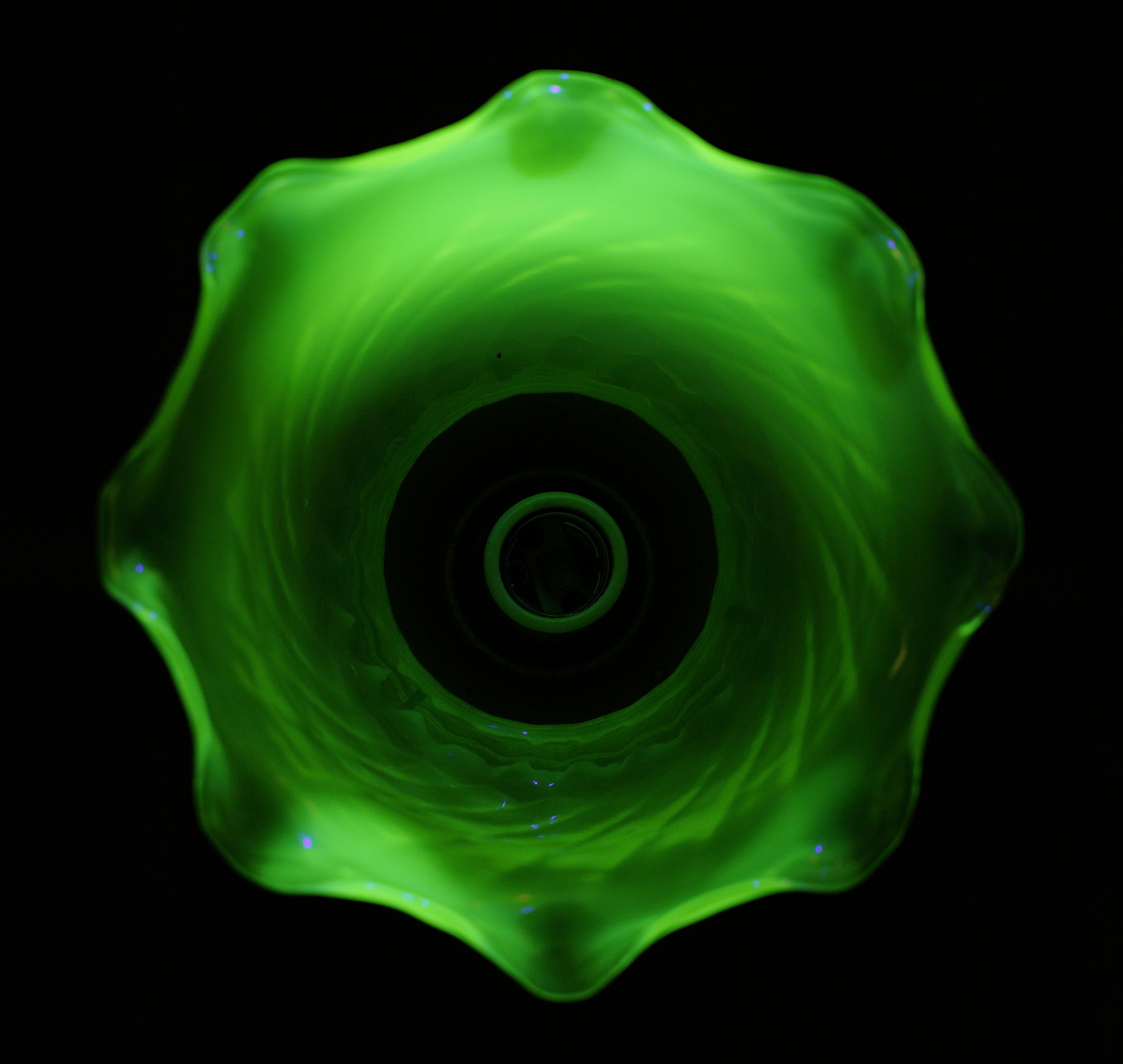 Pale Green Uranium Glass Shade Brass Pendant Light 5