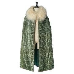 Pale green velvet Opera cape with fur ivory collar Circa 1925
