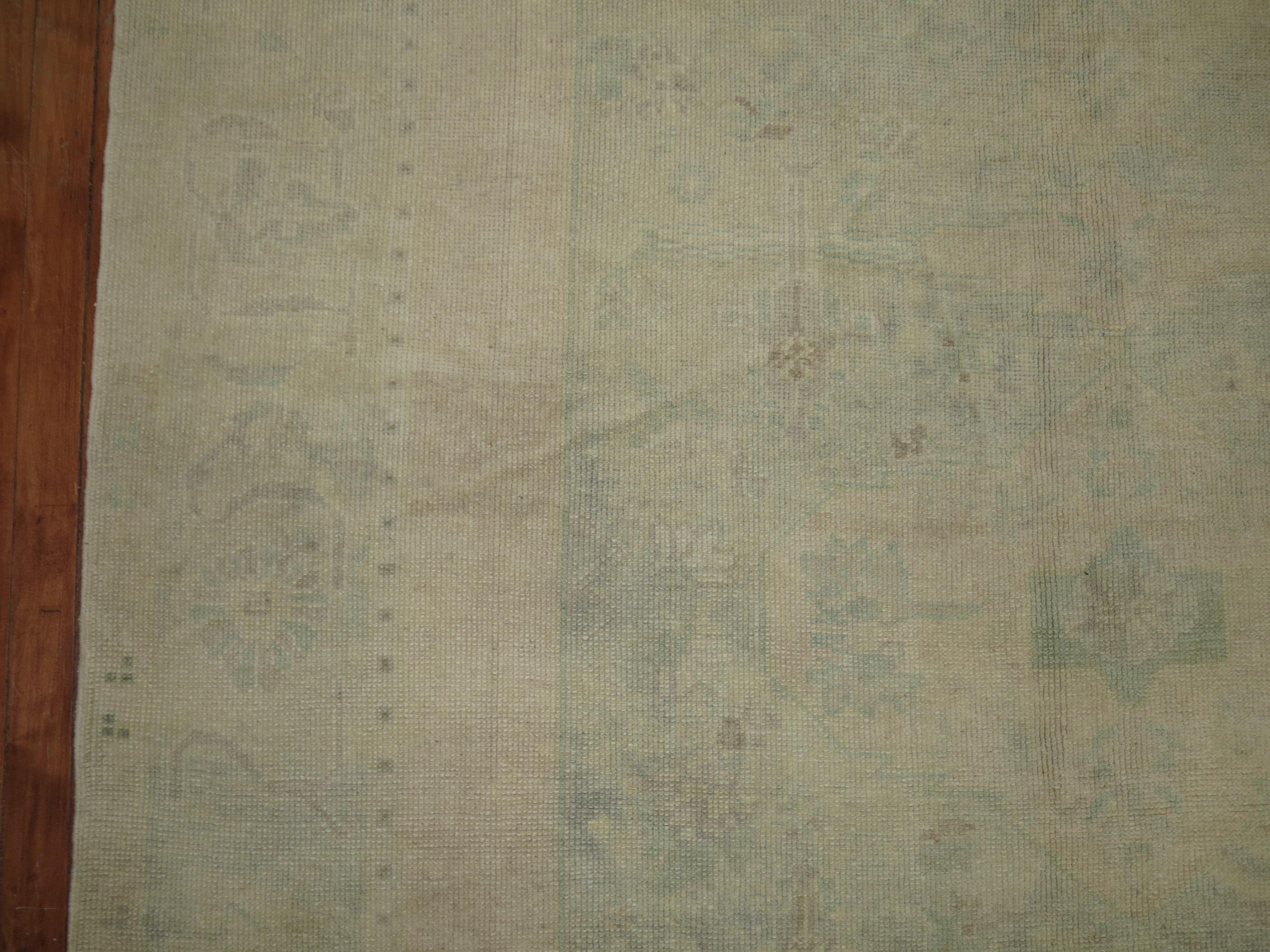 20th Century Pale Green Vintage Turkish Oushak Rug For Sale