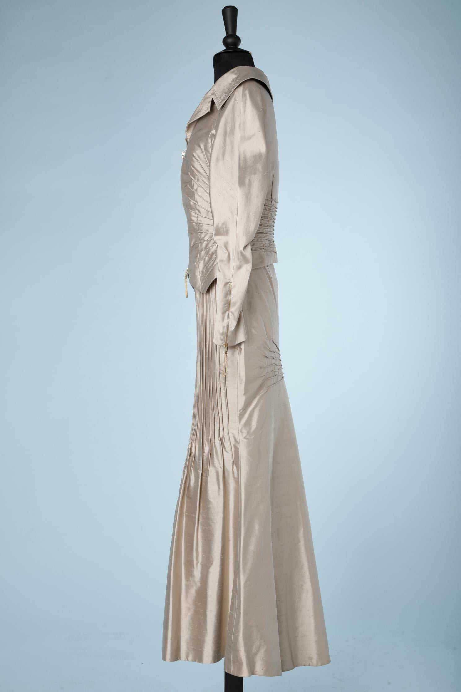 Pale grey silk evening skirt-suit Gianfranco Ferré  For Sale 1