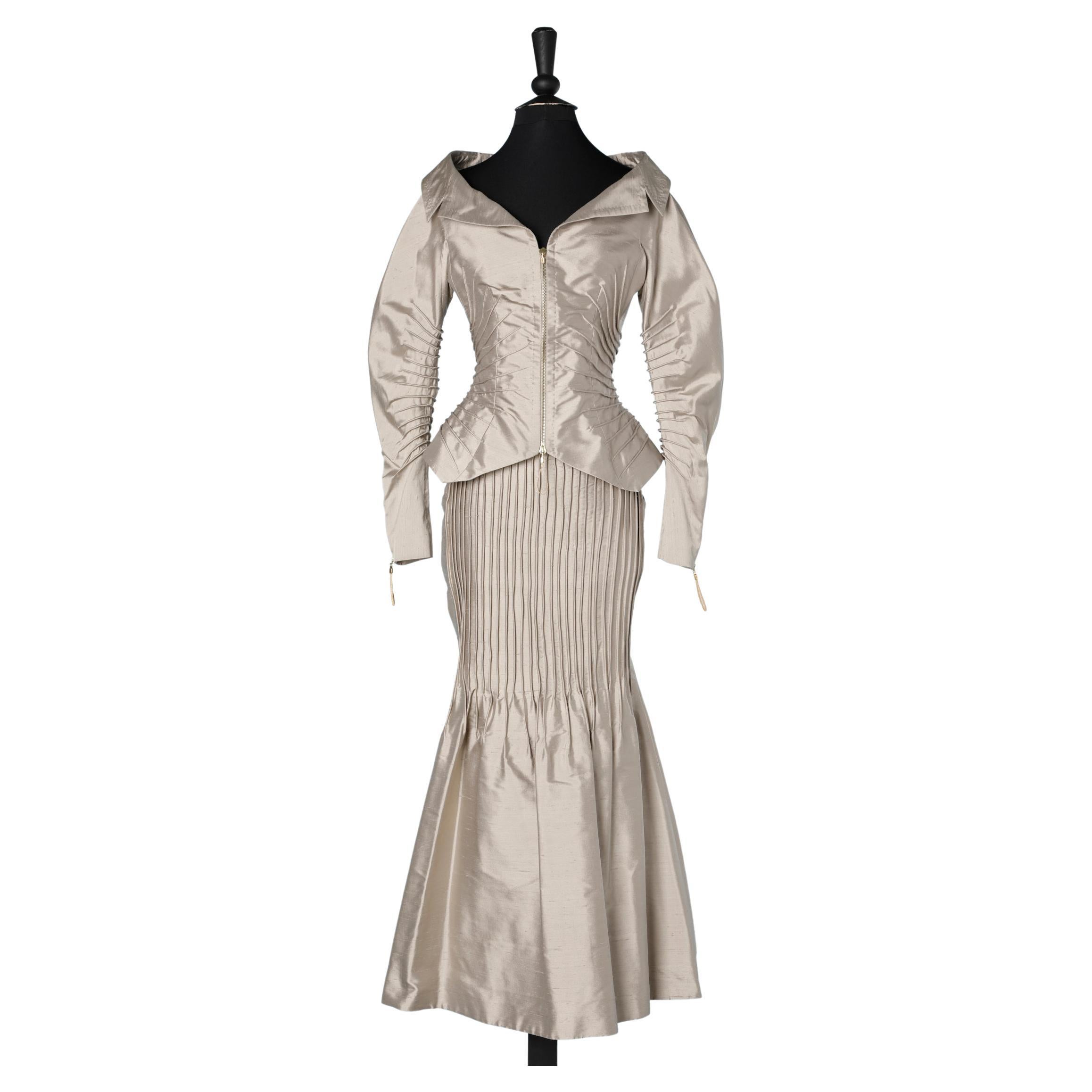 Pale grey silk evening skirt-suit Gianfranco Ferré  For Sale