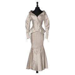 Pale grey silk evening skirt-suit Gianfranco Ferré 