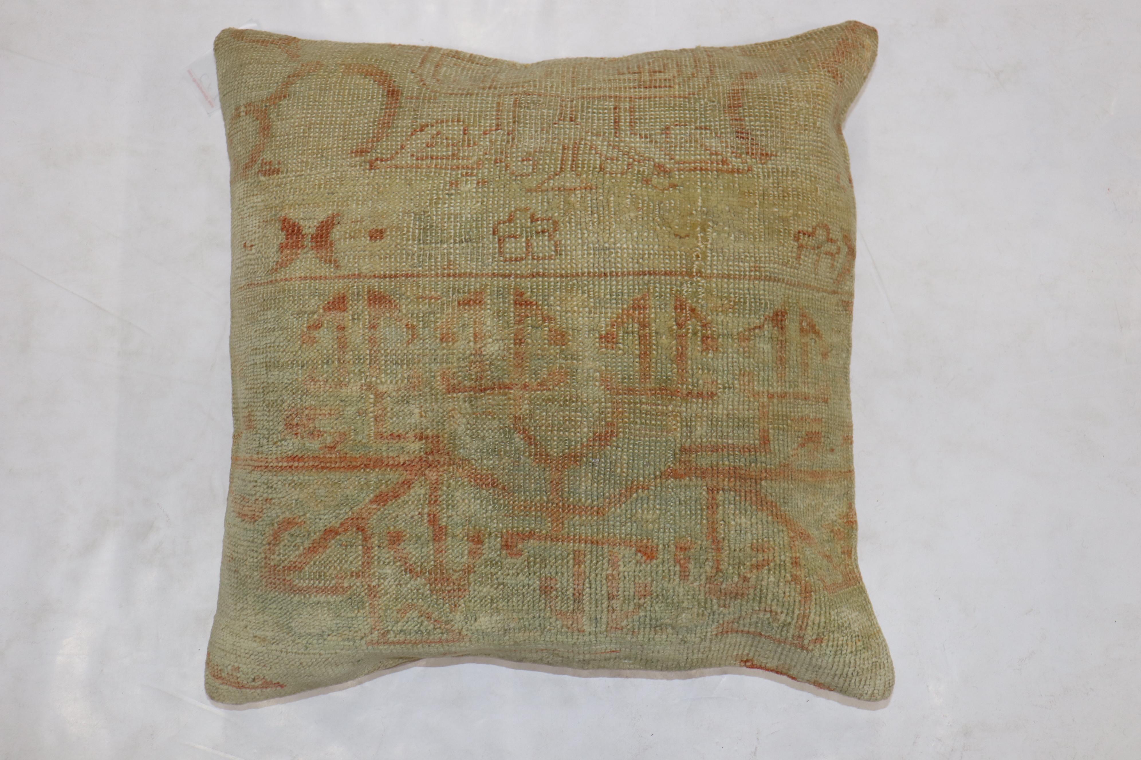 Pale Large Square Antique Turkish Oushak Rug Pillows, Set of 2 In Good Condition In New York, NY
