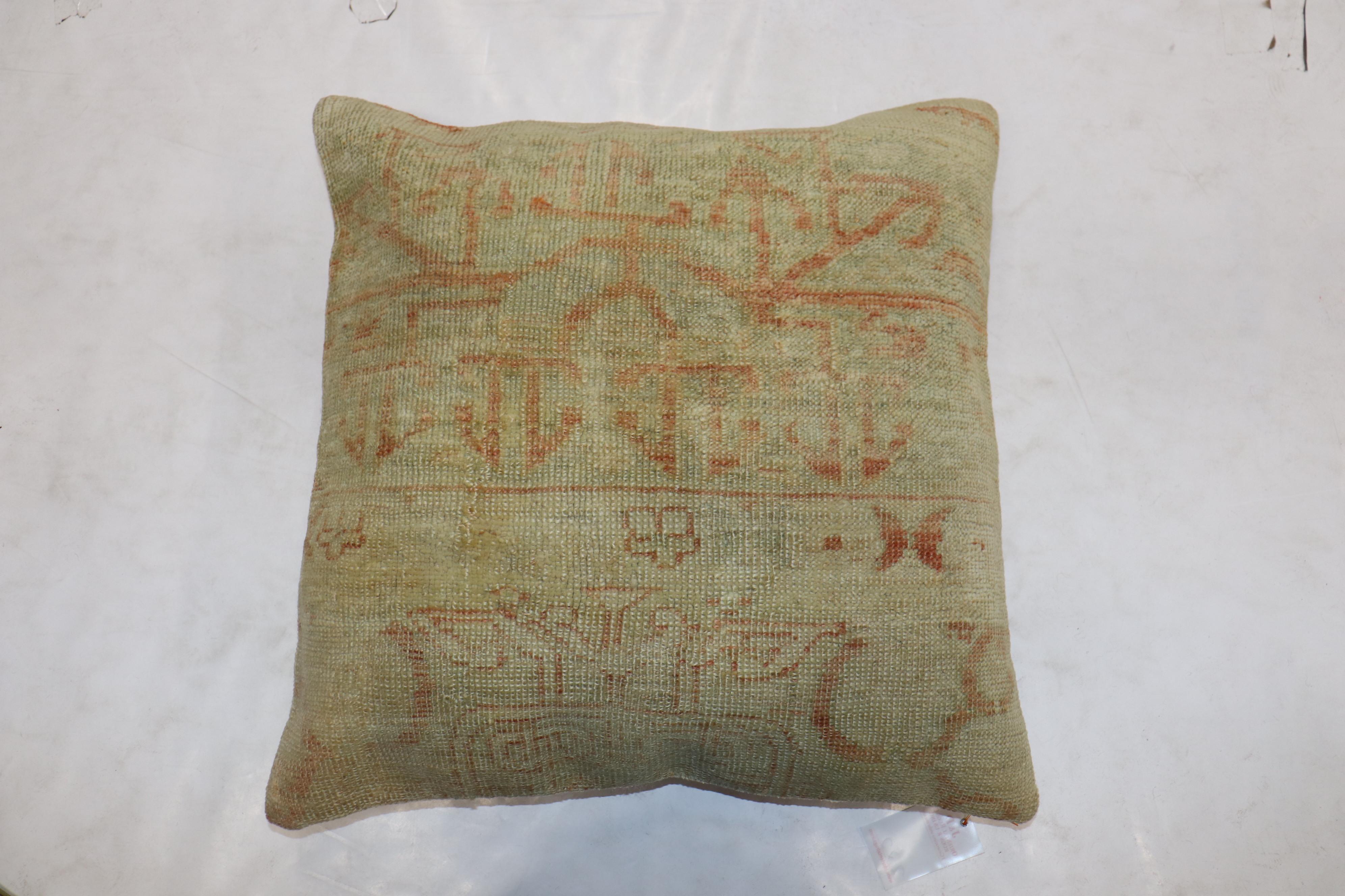 Pale Large Square Antique Turkish Oushak Rug Pillows, Set of 2 1