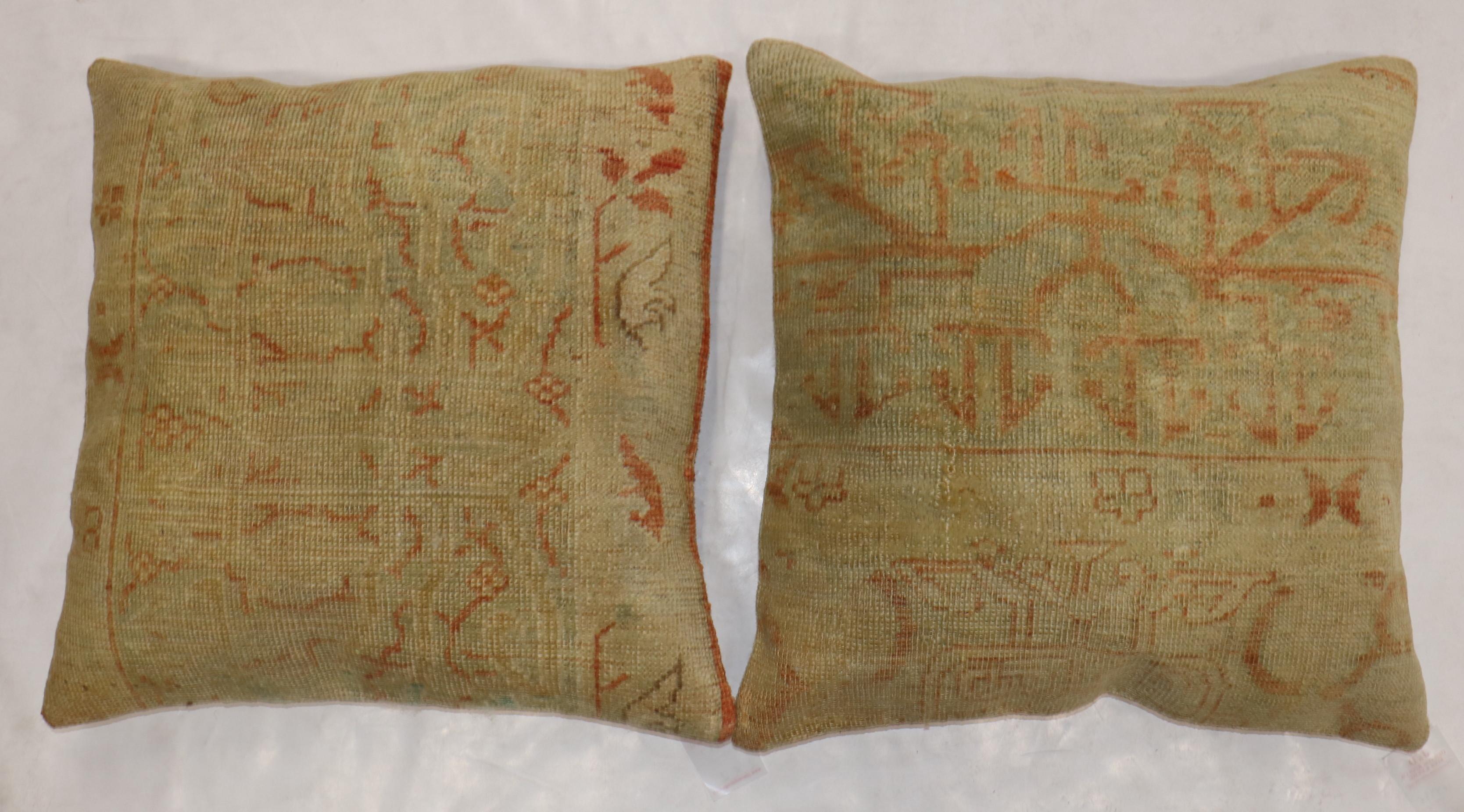 Pale Large Square Antique Turkish Oushak Rug Pillows, Set of 2 2