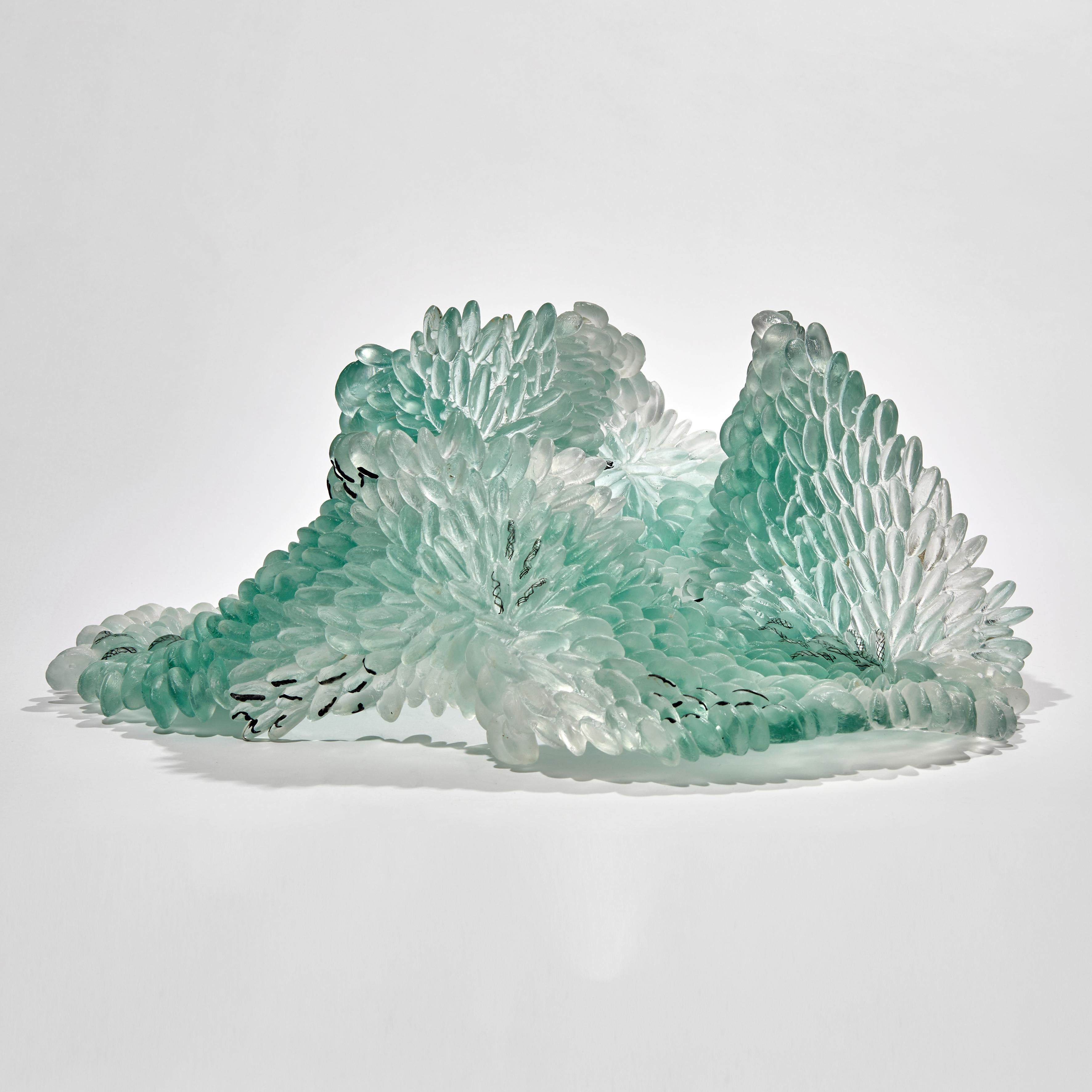 Organic Modern Pale Lichen, Unique Glass Sculpture in Jade and Grey by Nina Casson McGarva