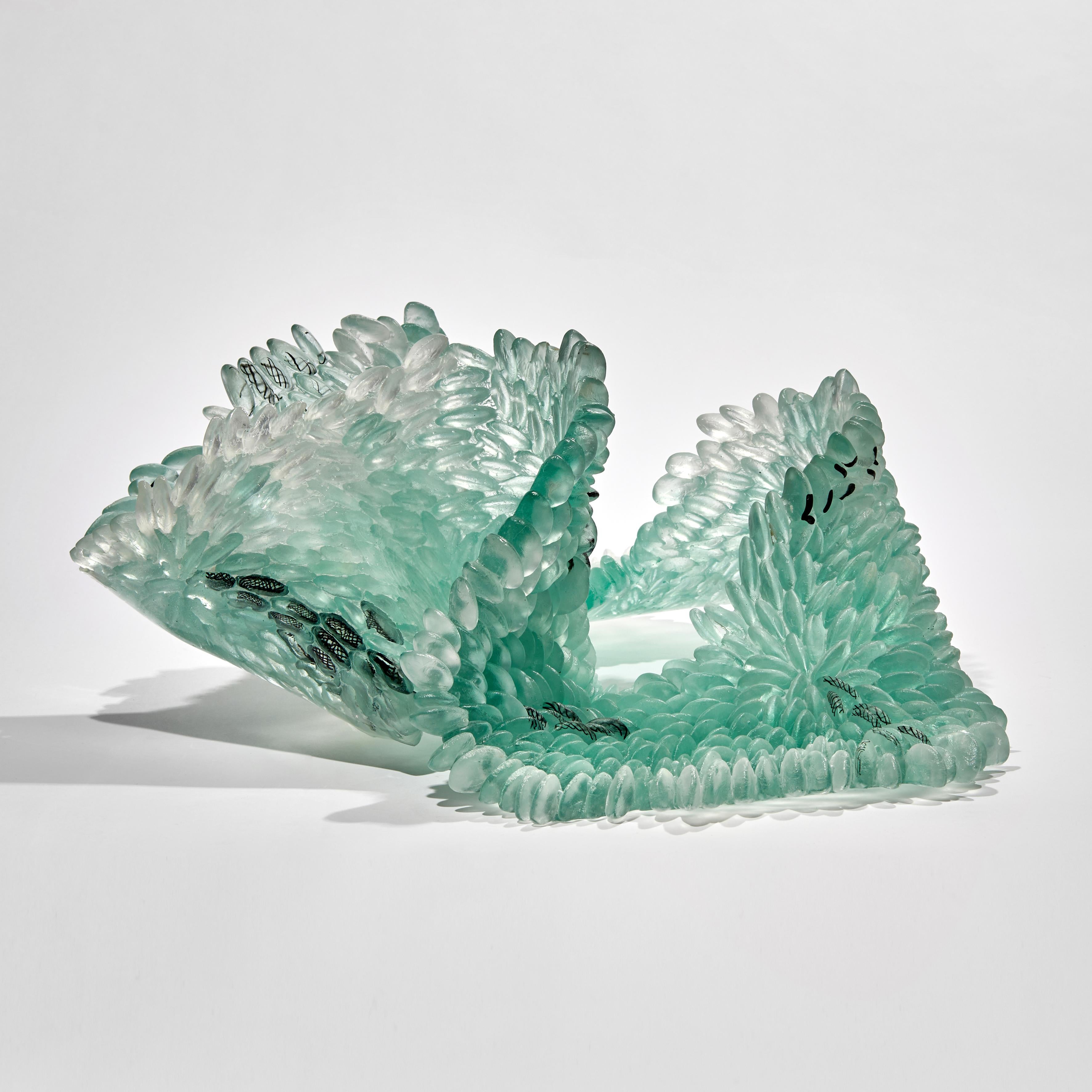 Hand-Crafted Pale Lichen, Unique Glass Sculpture in Jade and Grey by Nina Casson McGarva