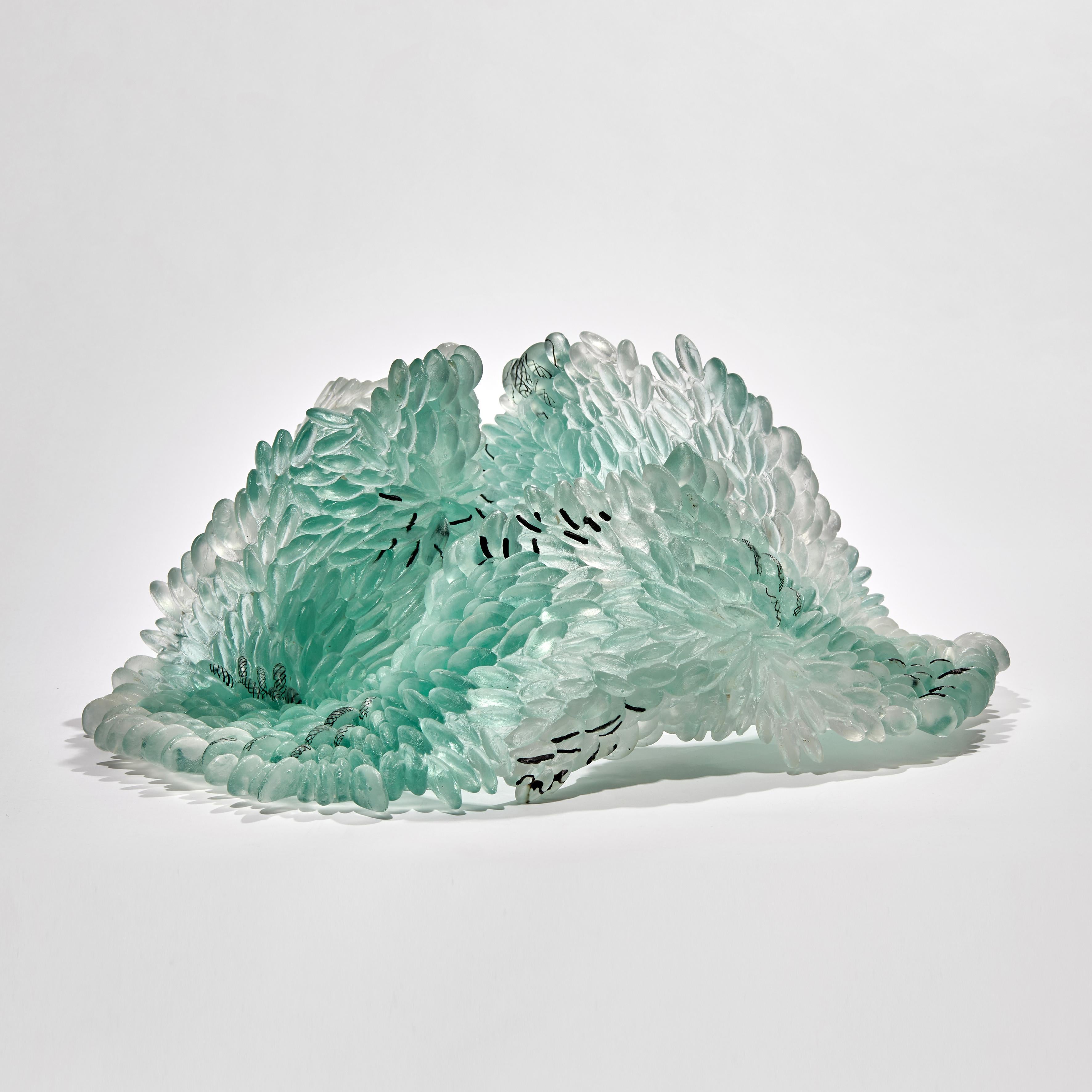 Pale Lichen, Unique Glass Sculpture in Jade and Grey by Nina Casson McGarva In New Condition In London, GB