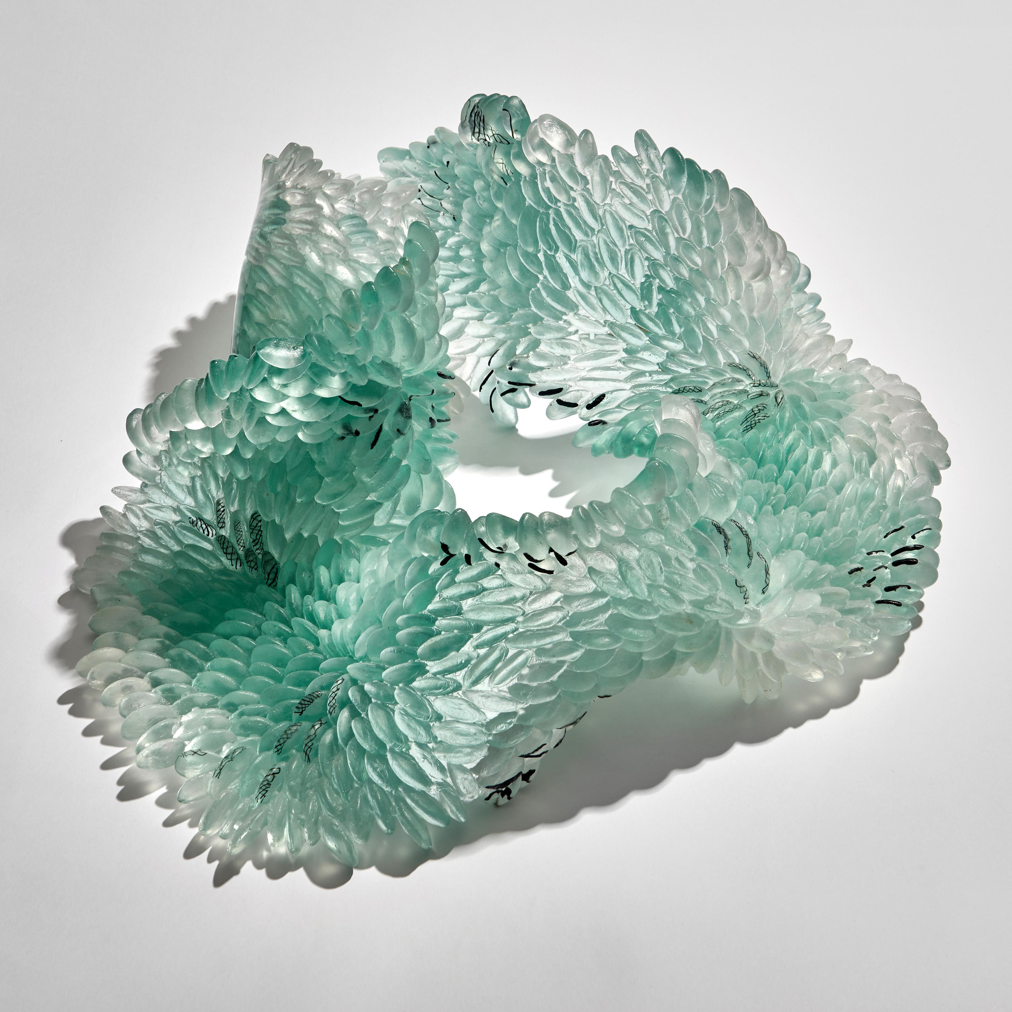 Contemporary Pale Lichen, Unique Glass Sculpture in Jade and Grey by Nina Casson McGarva