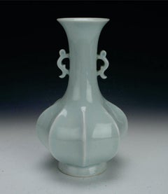 Pale Lobed Celadon Vase with Two Handles