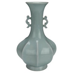 Pale Lobed Celadon Vase with Two Handles