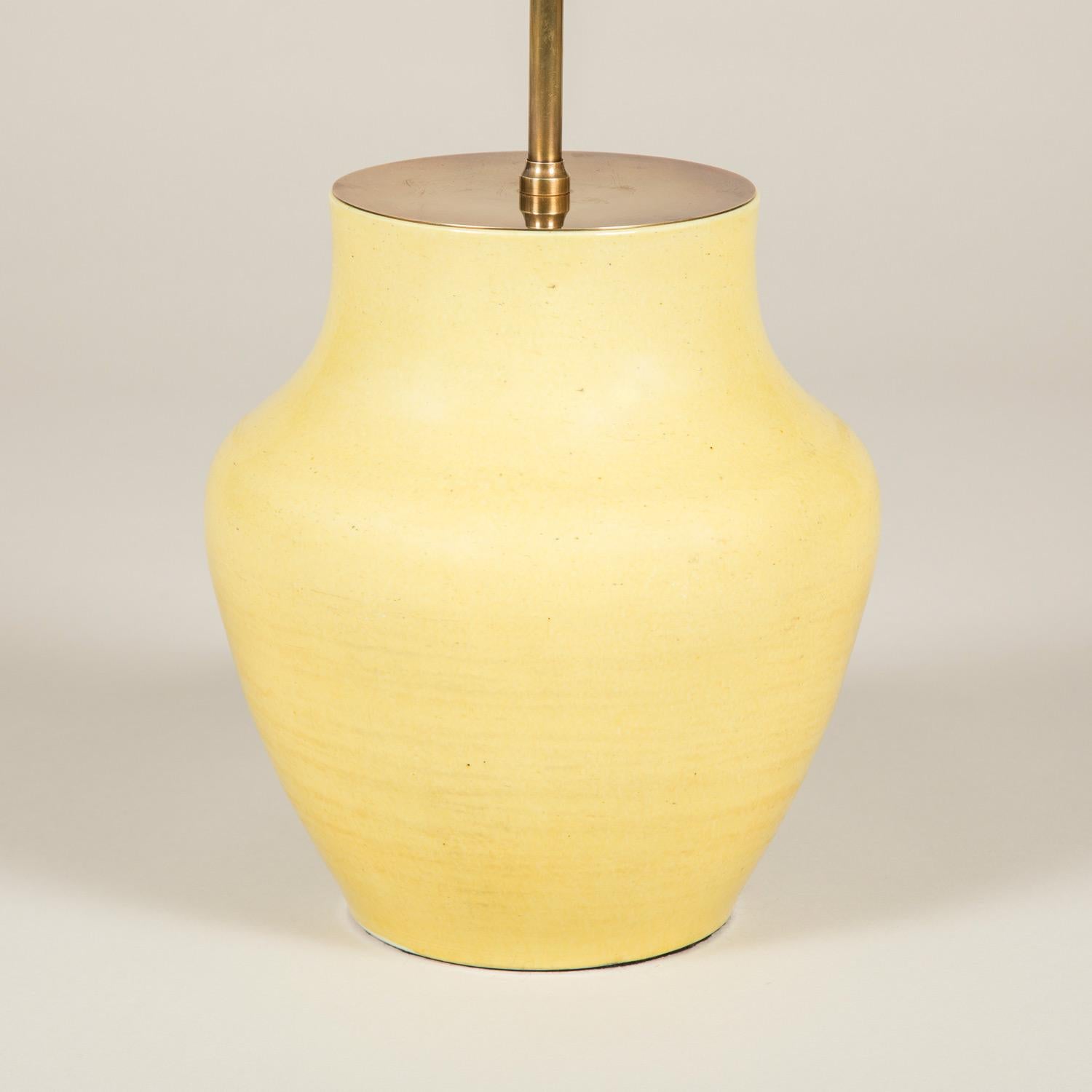 19th Century Pale Mustard Yellow Chinese Vase, circa 1800 Wired as a Lamp For Sale