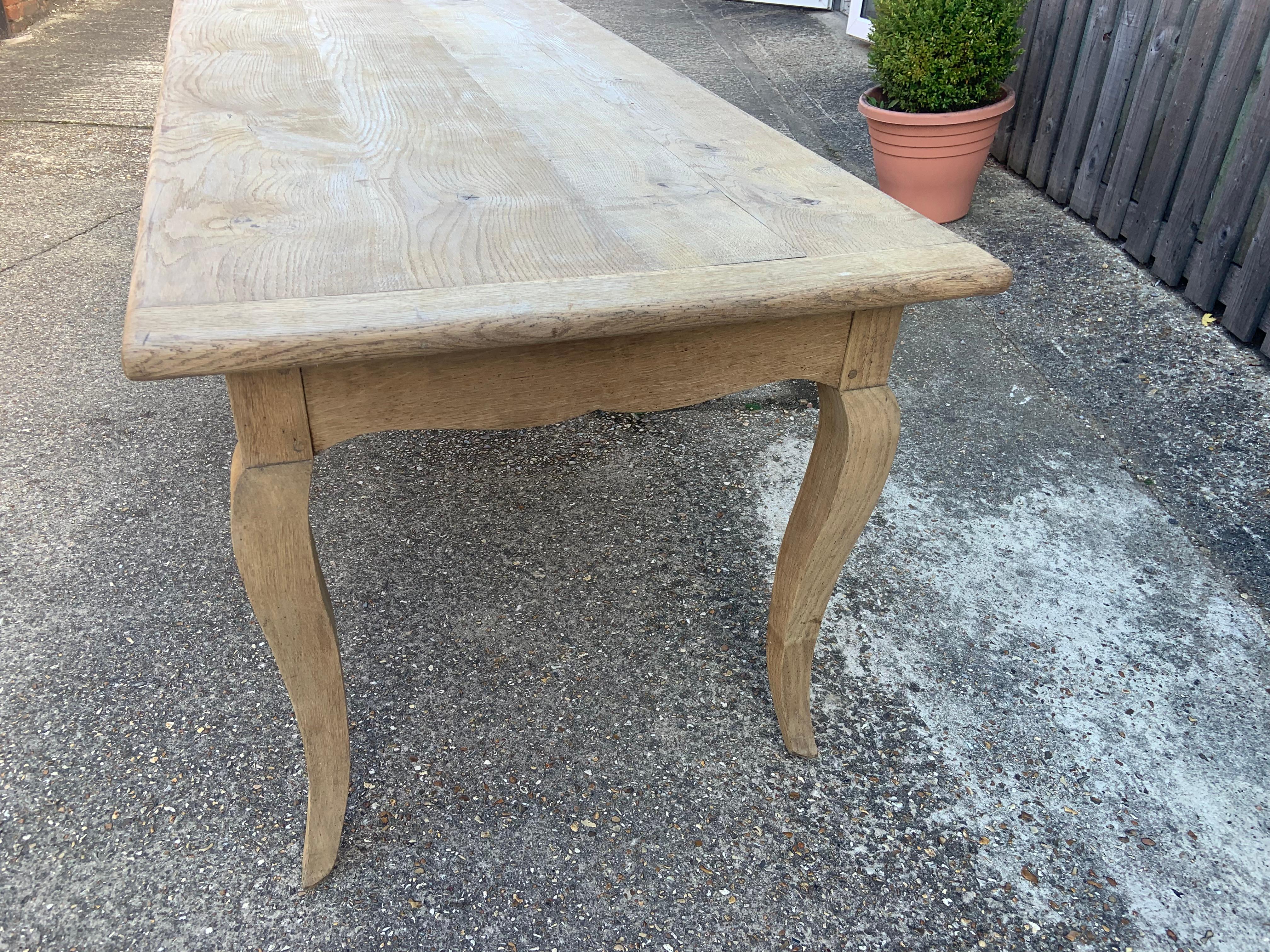 French Provincial Pale Oak Cabriole Leg Farmhouse Table For Sale