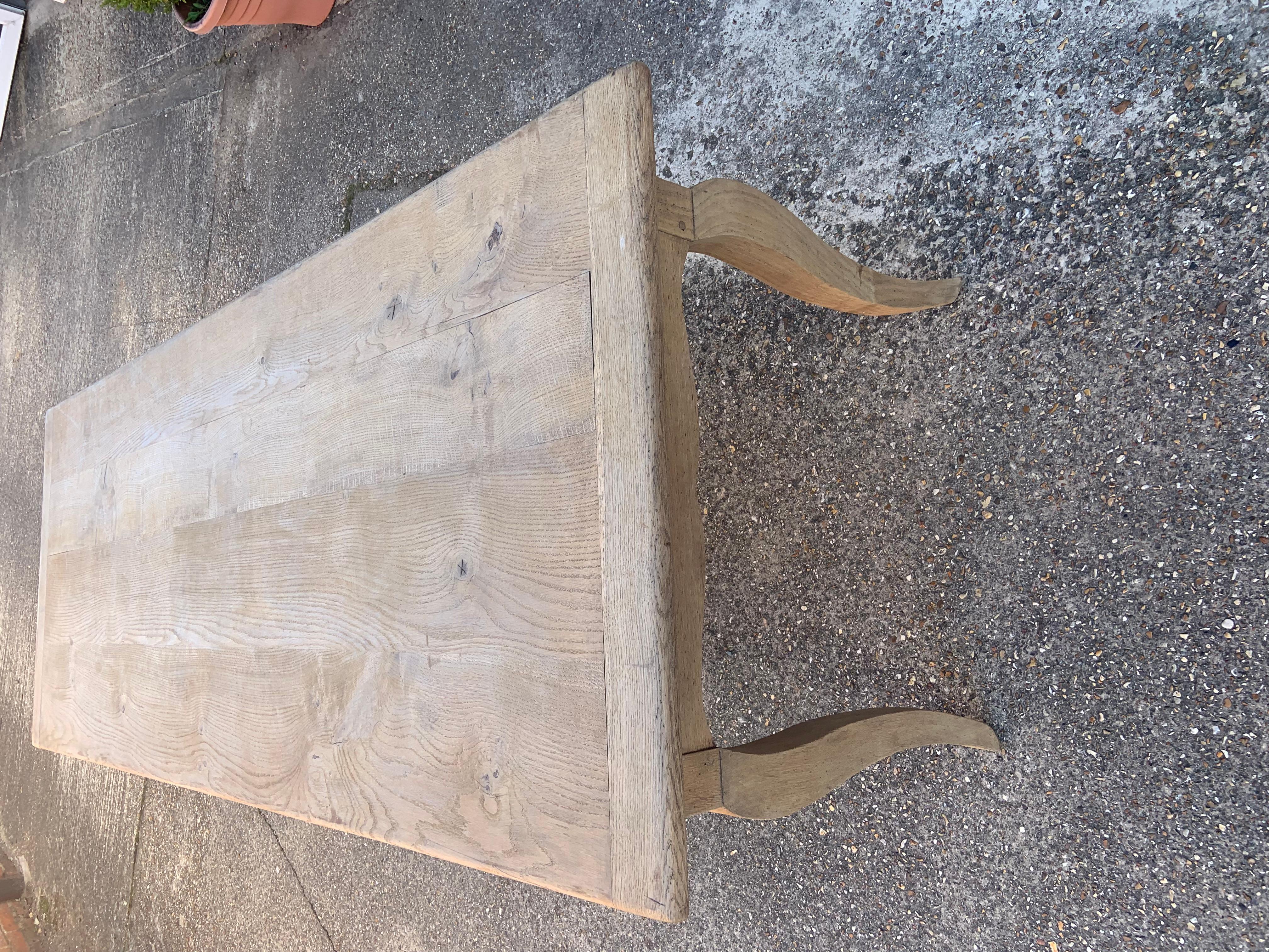 French Provincial Pale Oak Cabriole Leg Farmhouse Table