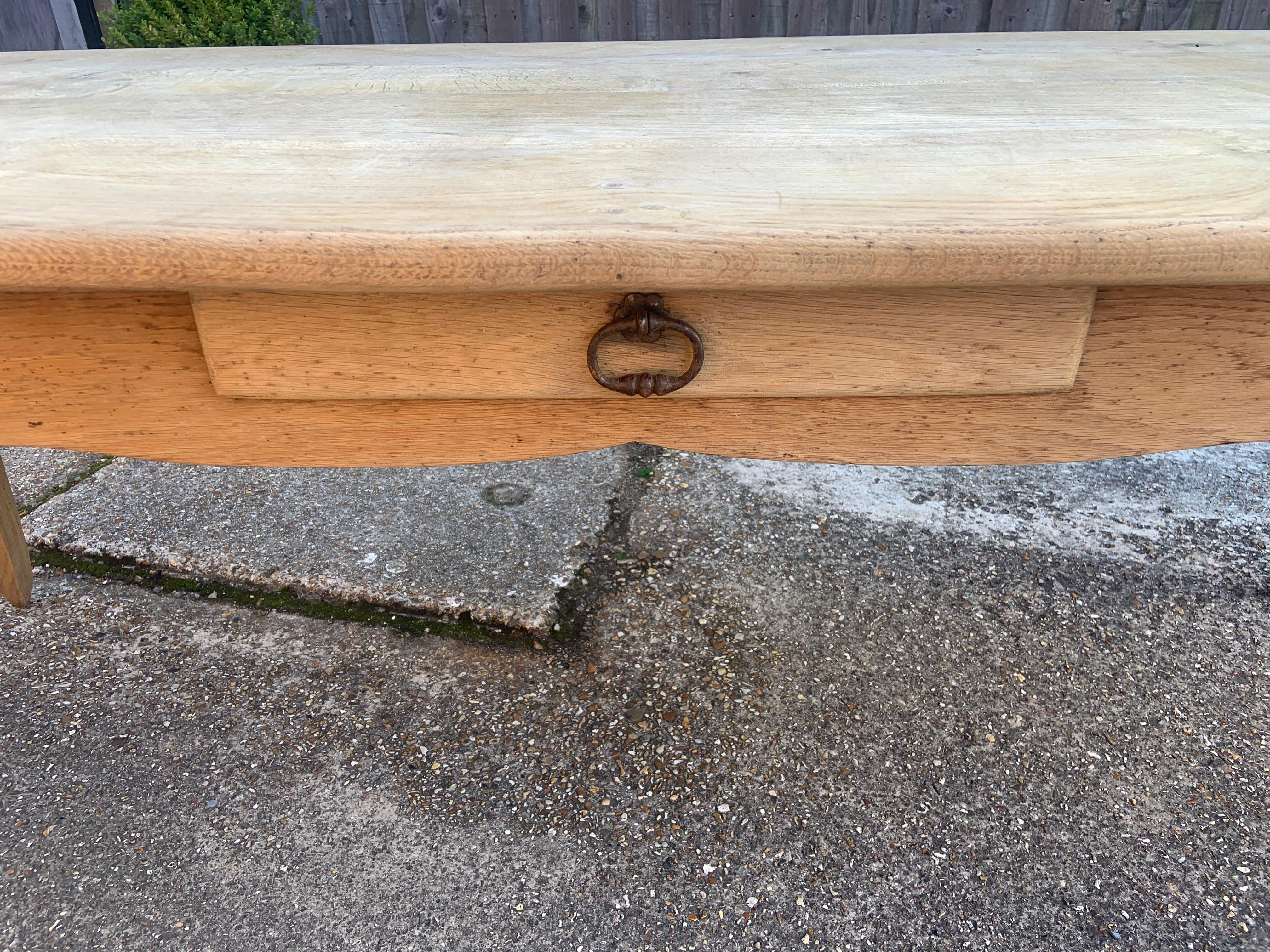 Hand-Crafted Pale Oak Cabriole Leg Farmhouse Table For Sale