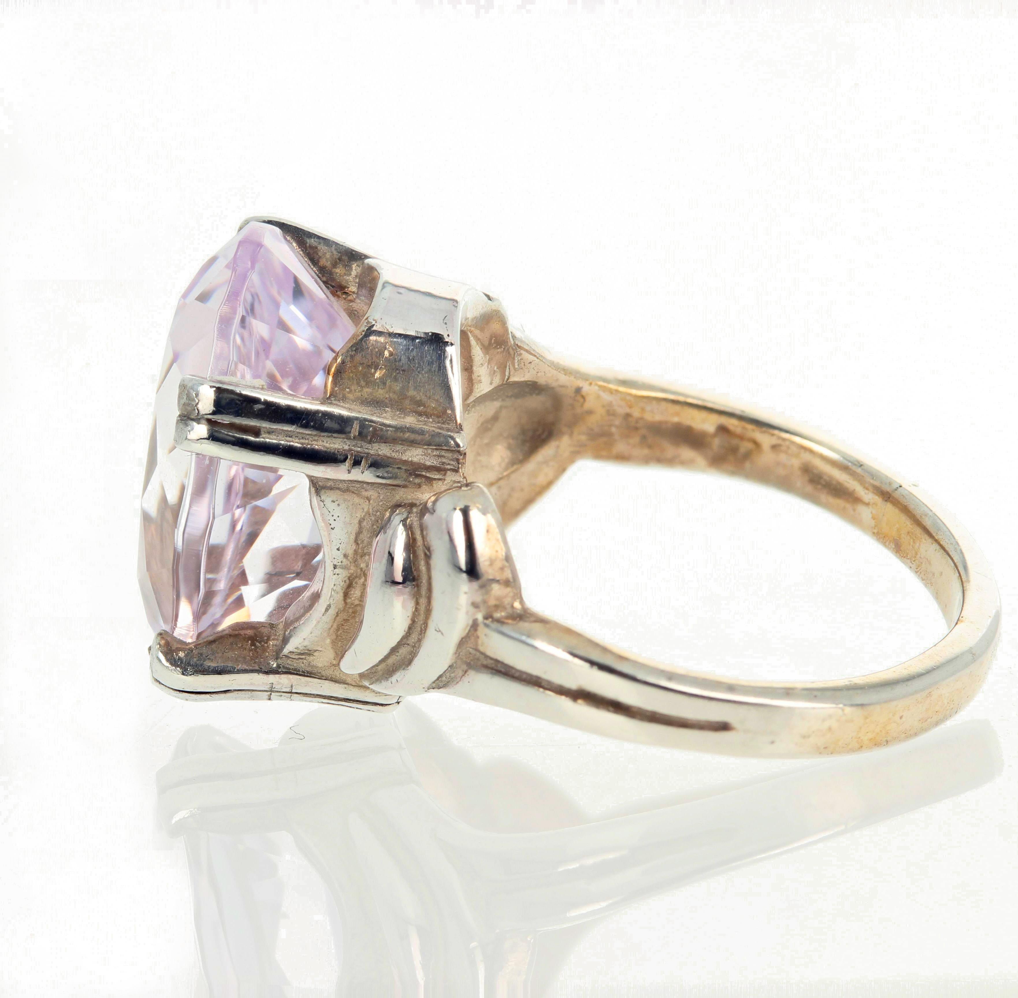 Pale Pale Pale Pink Natural 6 Carat Glittering Kunzite Sterling Silver Ring 1
