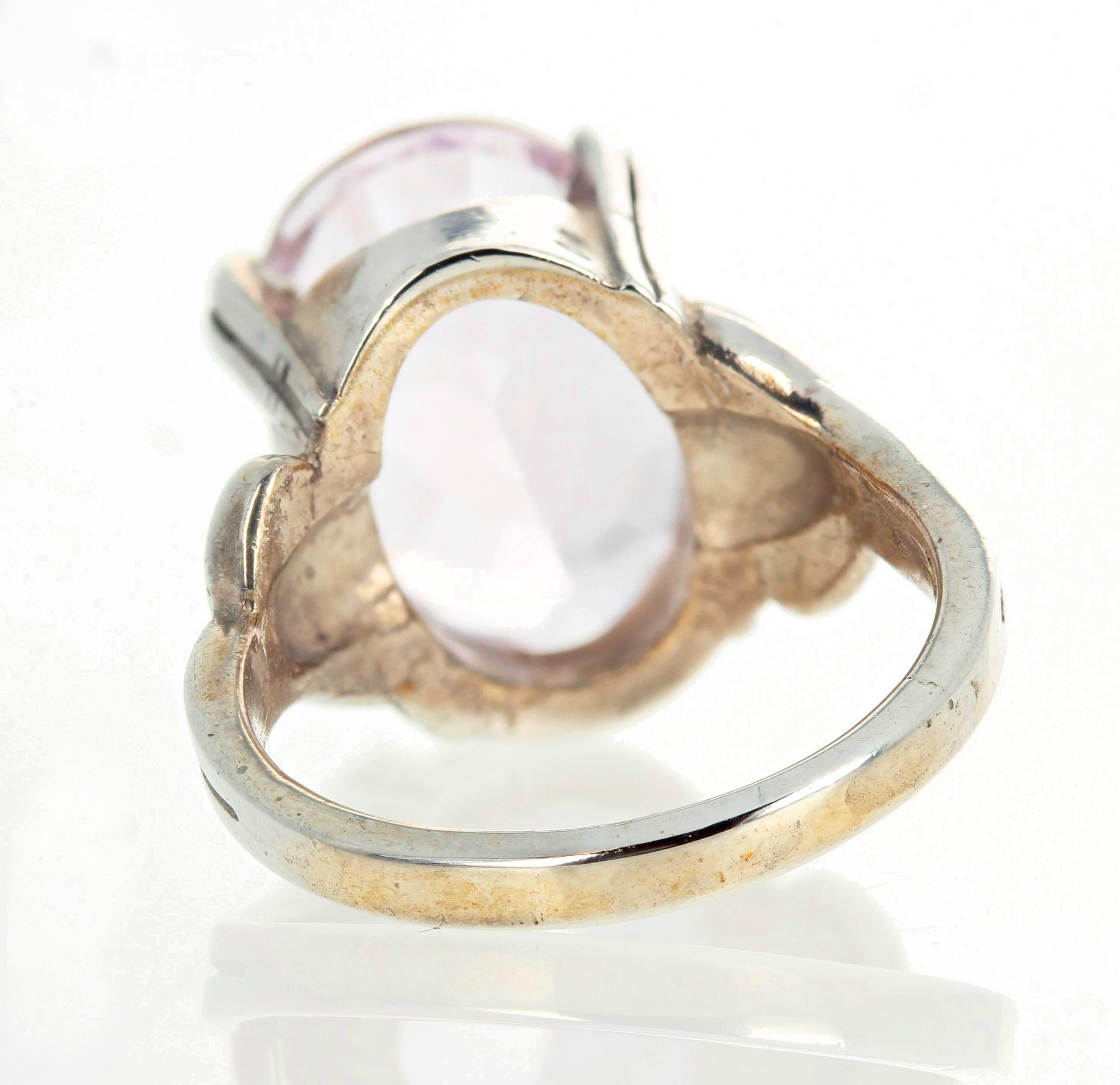 Pale Pale Pale Pink Natural 6 Carat Glittering Kunzite Sterling Silver Ring 2
