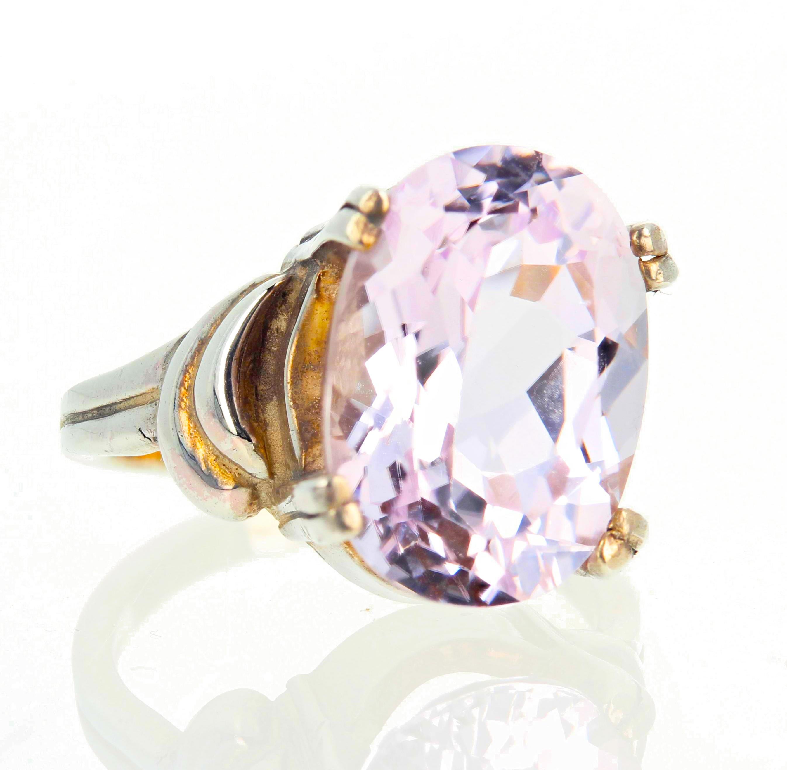 Pale Pale Pale Pink Natural 6 Carat Glittering Kunzite Sterling Silver Ring 3