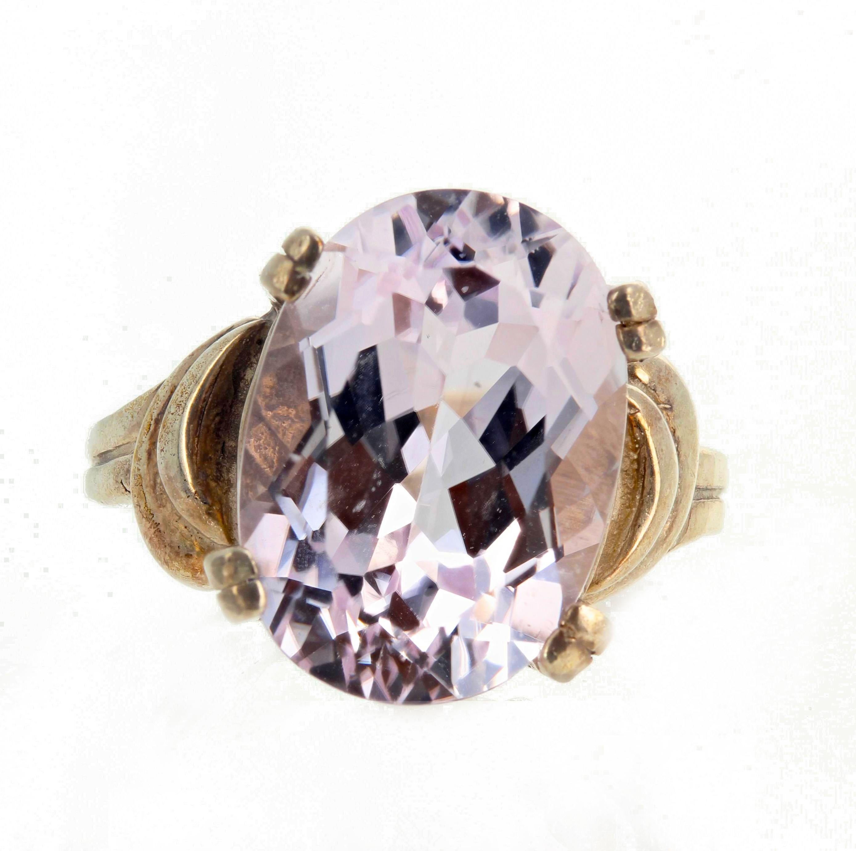 Pale Pale Pale Pink Natural 6 Carat Glittering Kunzite Sterling Silver Ring 4