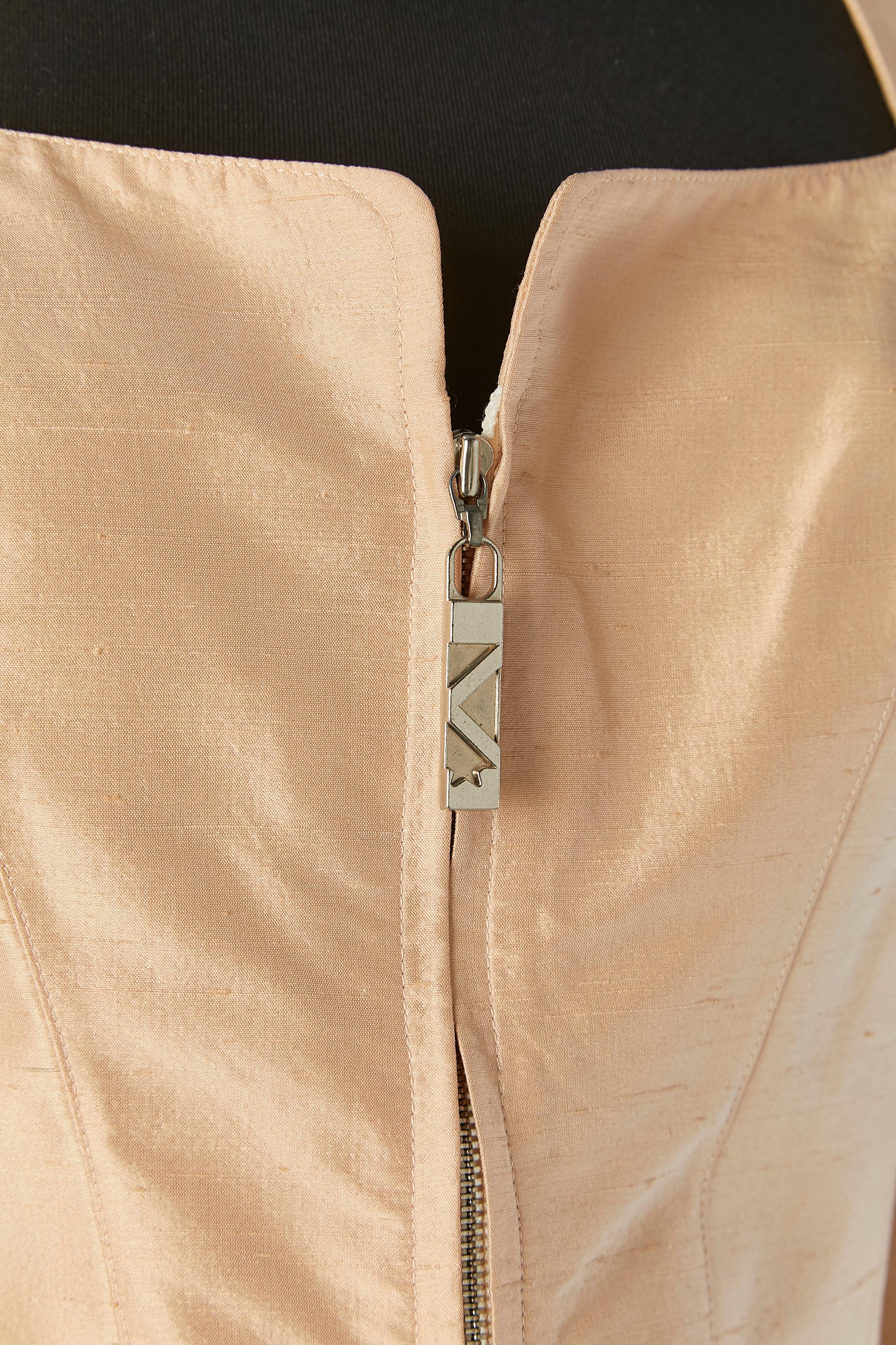 Arancia Gonna-tuta in seta grezza rosa pesca Mugler in vendita