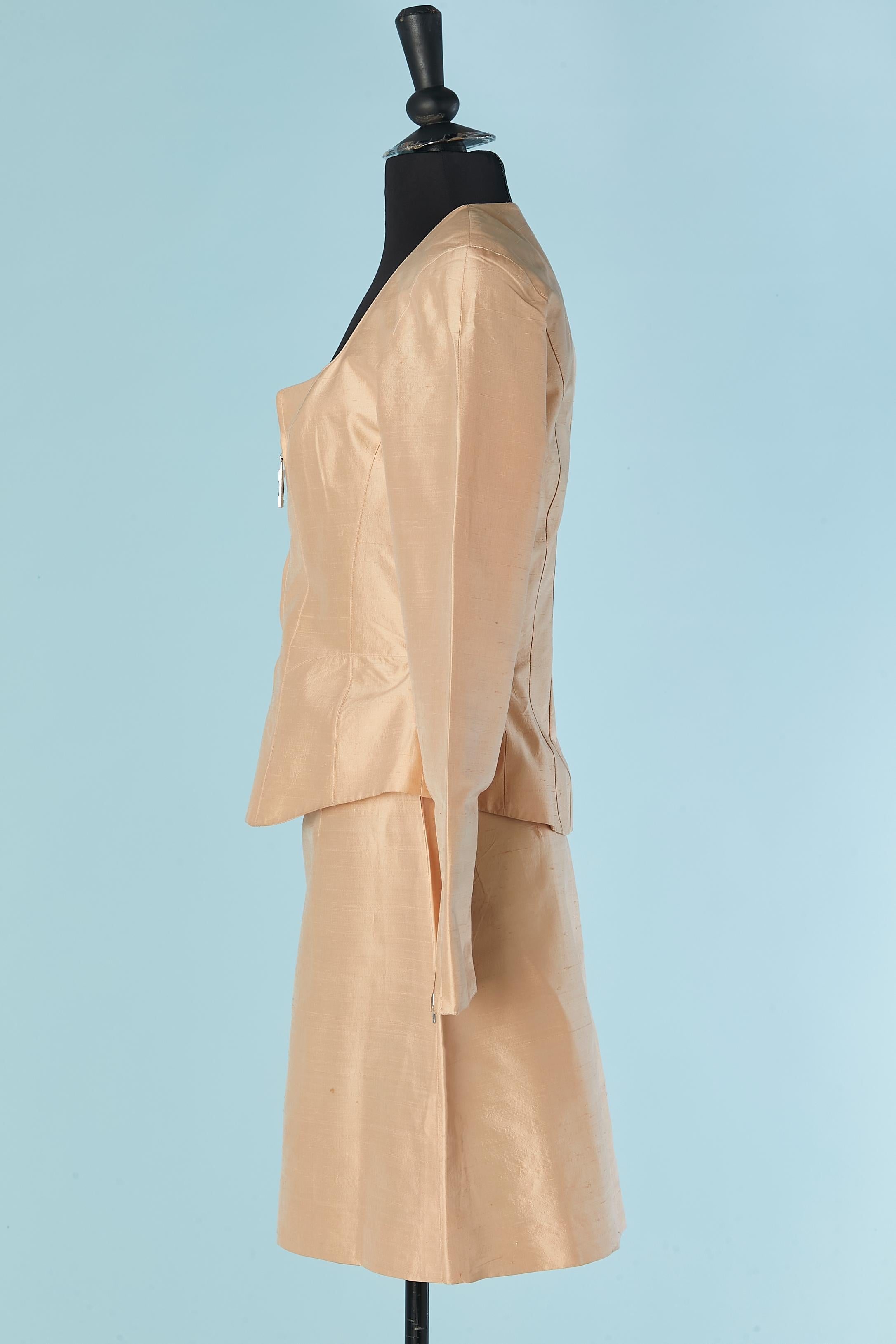 Donna Gonna-tuta in seta grezza rosa pesca Mugler in vendita