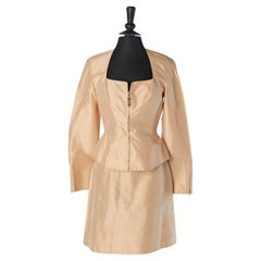 Pale peach pink raw-silk skirt-suit MUGLER