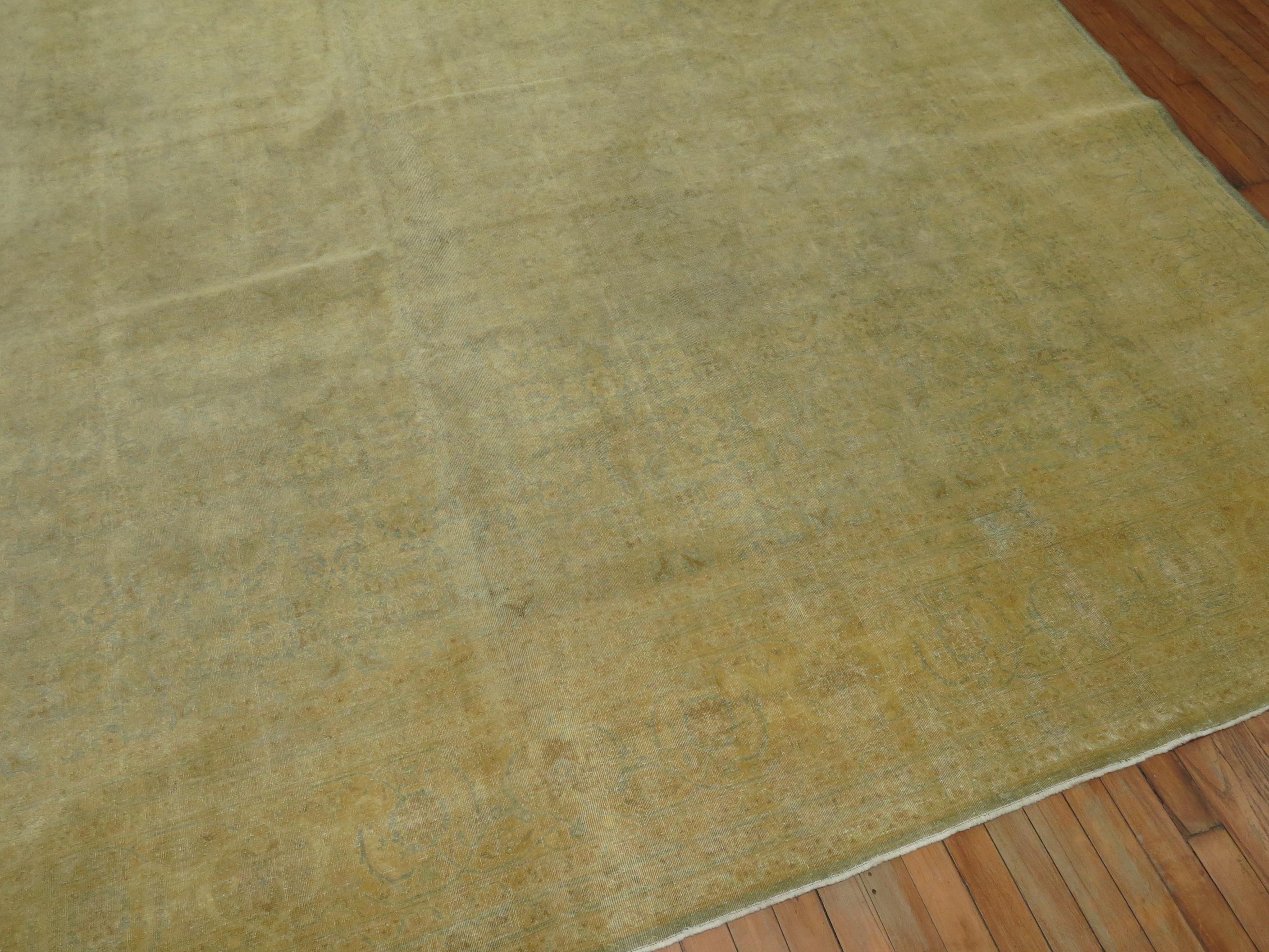 Pale Green Yellow Persian Tabriz Rug For Sale 5