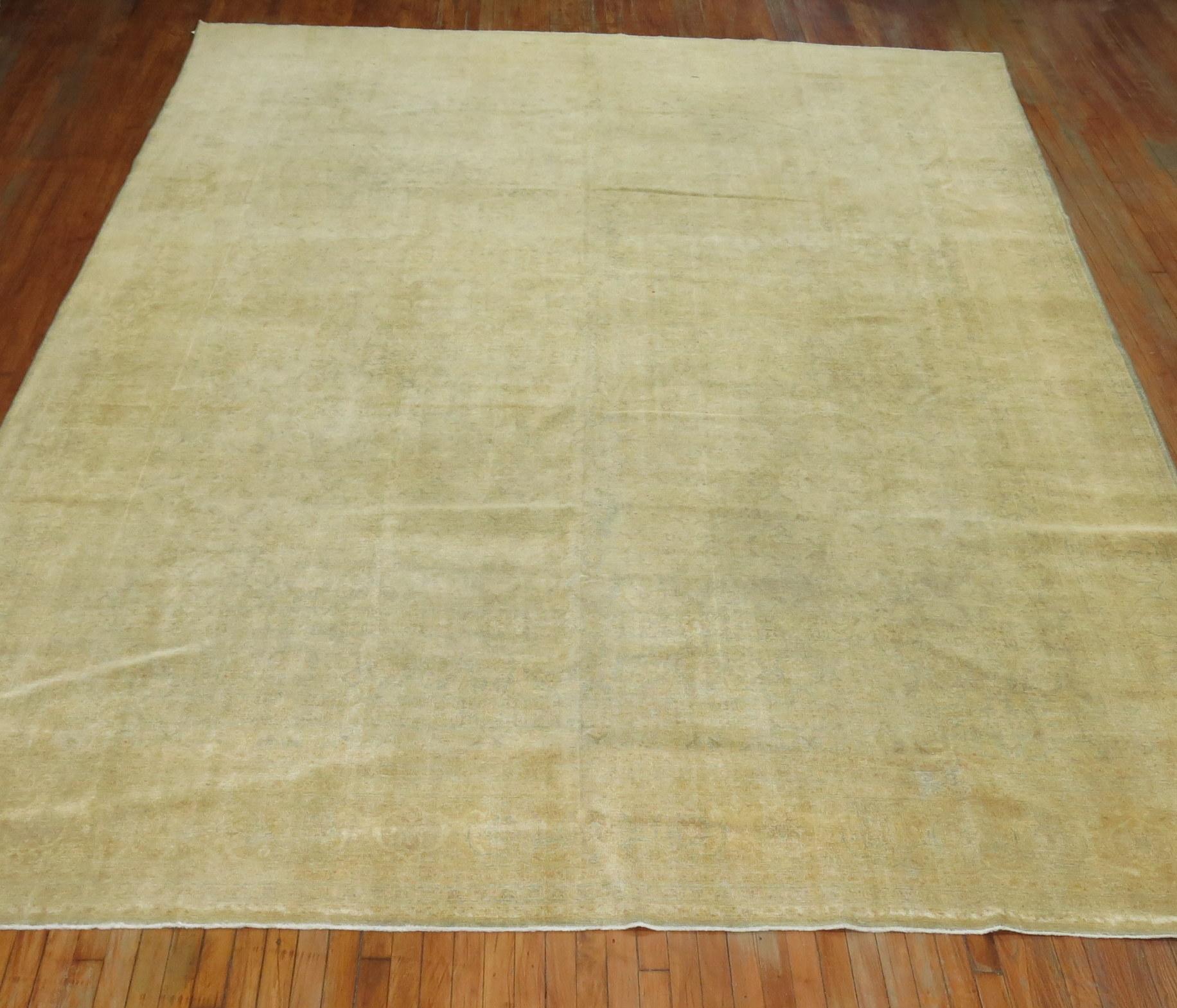 Wool Pale Green Yellow Persian Tabriz Rug For Sale