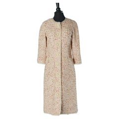 Pale pink and beige tweed single breasted coat with tulle ruffle BILL BLASS NY