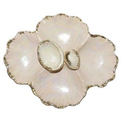 Pale Pink and Gold Ceramic Oyster Platter or Condiment Dish, Japan