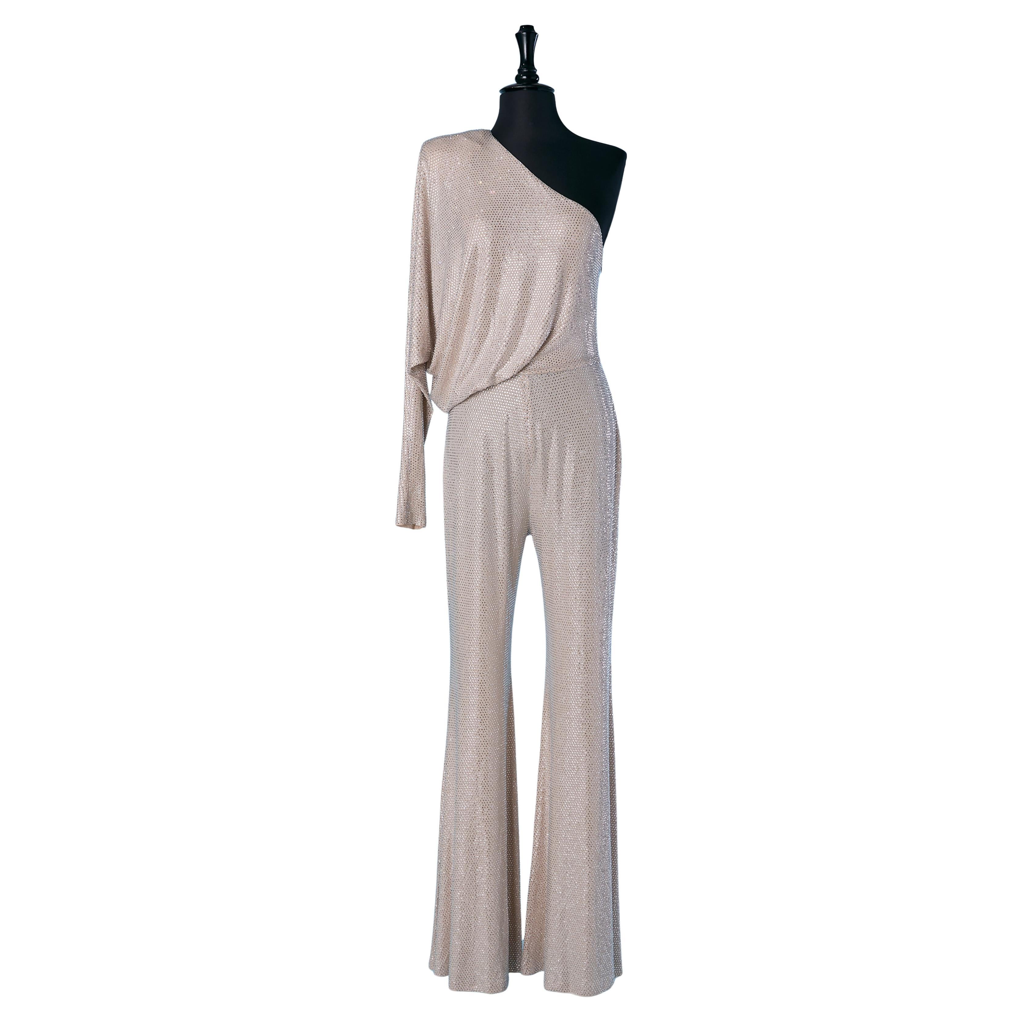 Pale pink asymmetrical jumpsuit with rhinestone ALEXANDRE VAUTHIER