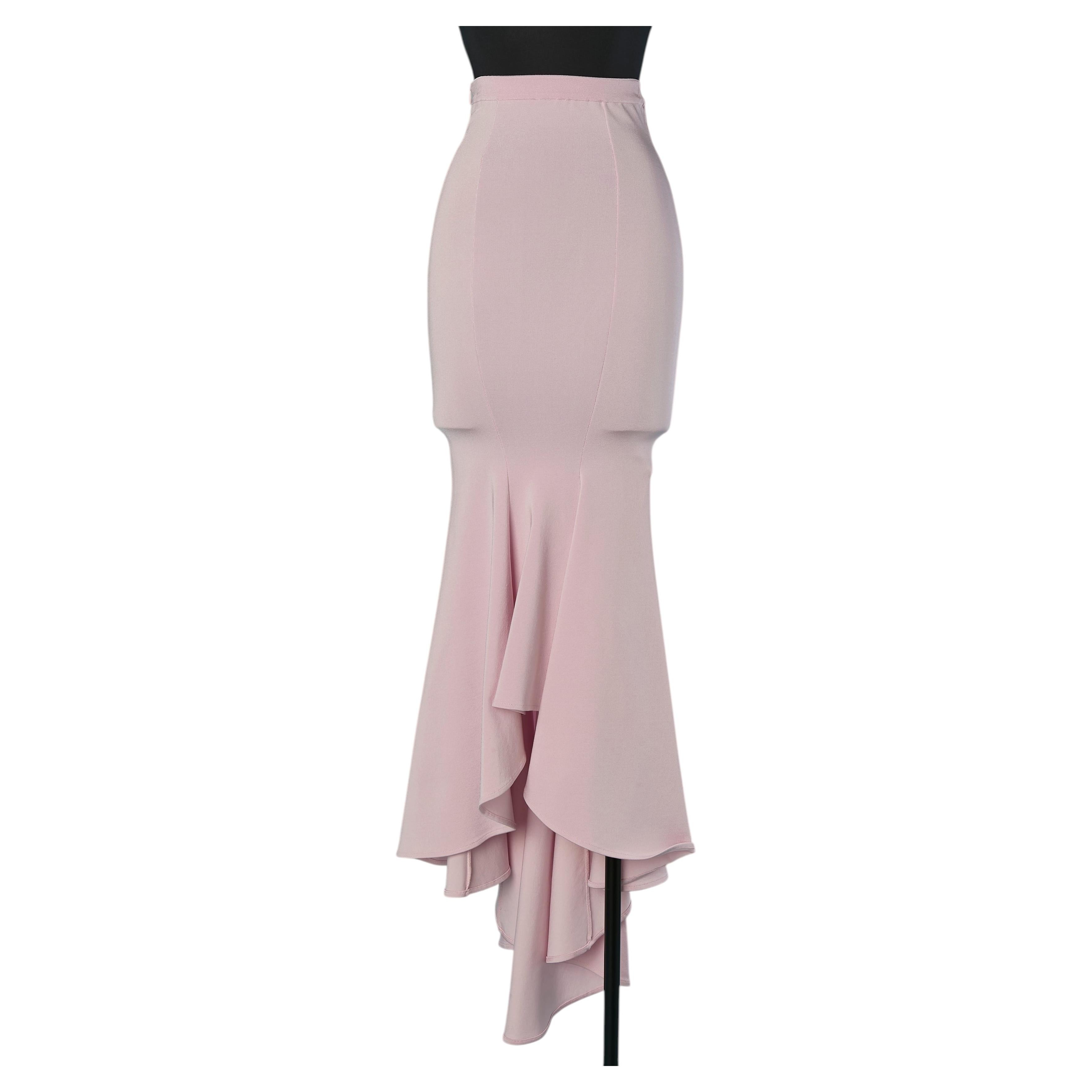 Pale pink asymmetrical rayon skirt ALEXANDRE VAUTHIER