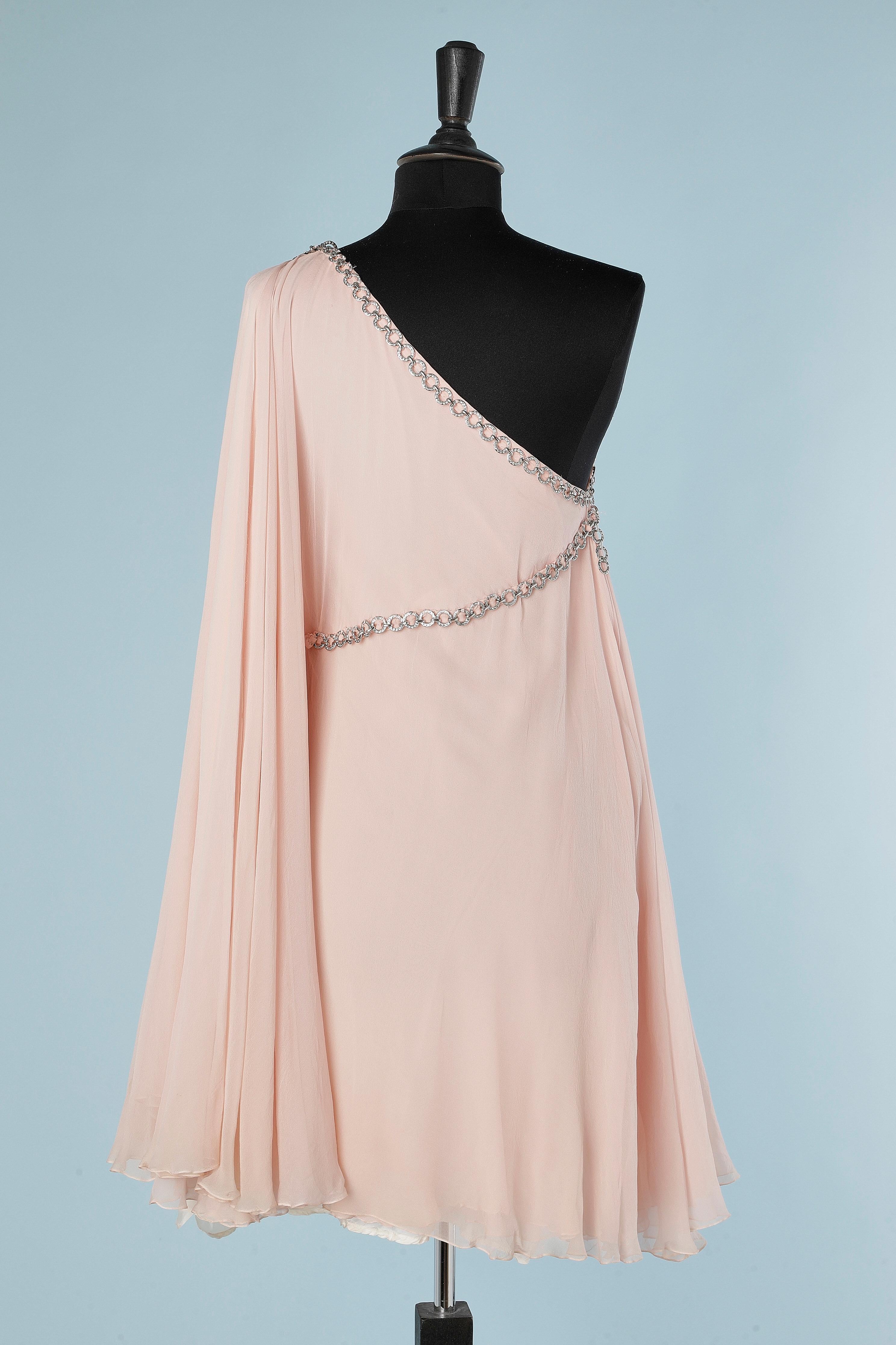 Women's Pale pink babydoll cocktail dress in silk chiffon and chain  Stavropoulos  For Sale