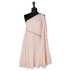 Pale pink babydoll cocktail dress in silk chiffon and chain  Stavropoulos 