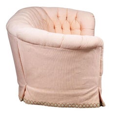 Pale Pink Button Tufted Upholstered Sofa With Pleated Skirt