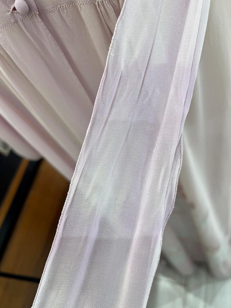 Pale pink chiffon Robe with Iris appliqué Circa 1920 6