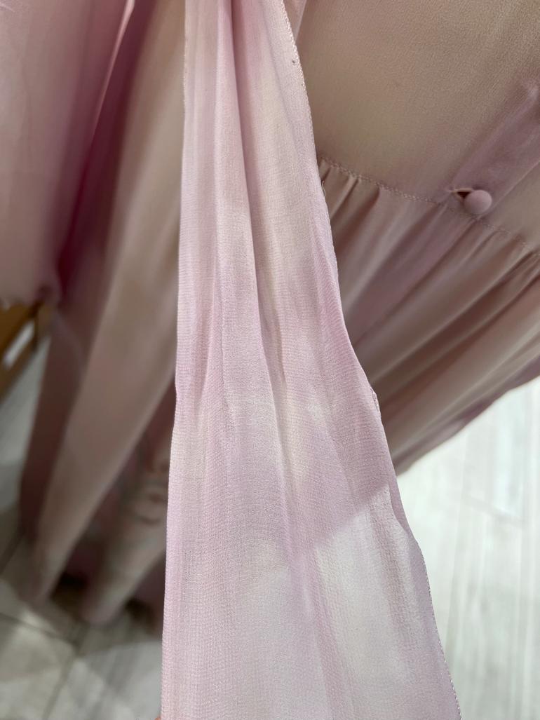 Pale pink chiffon Robe with Iris appliqué Circa 1920 7